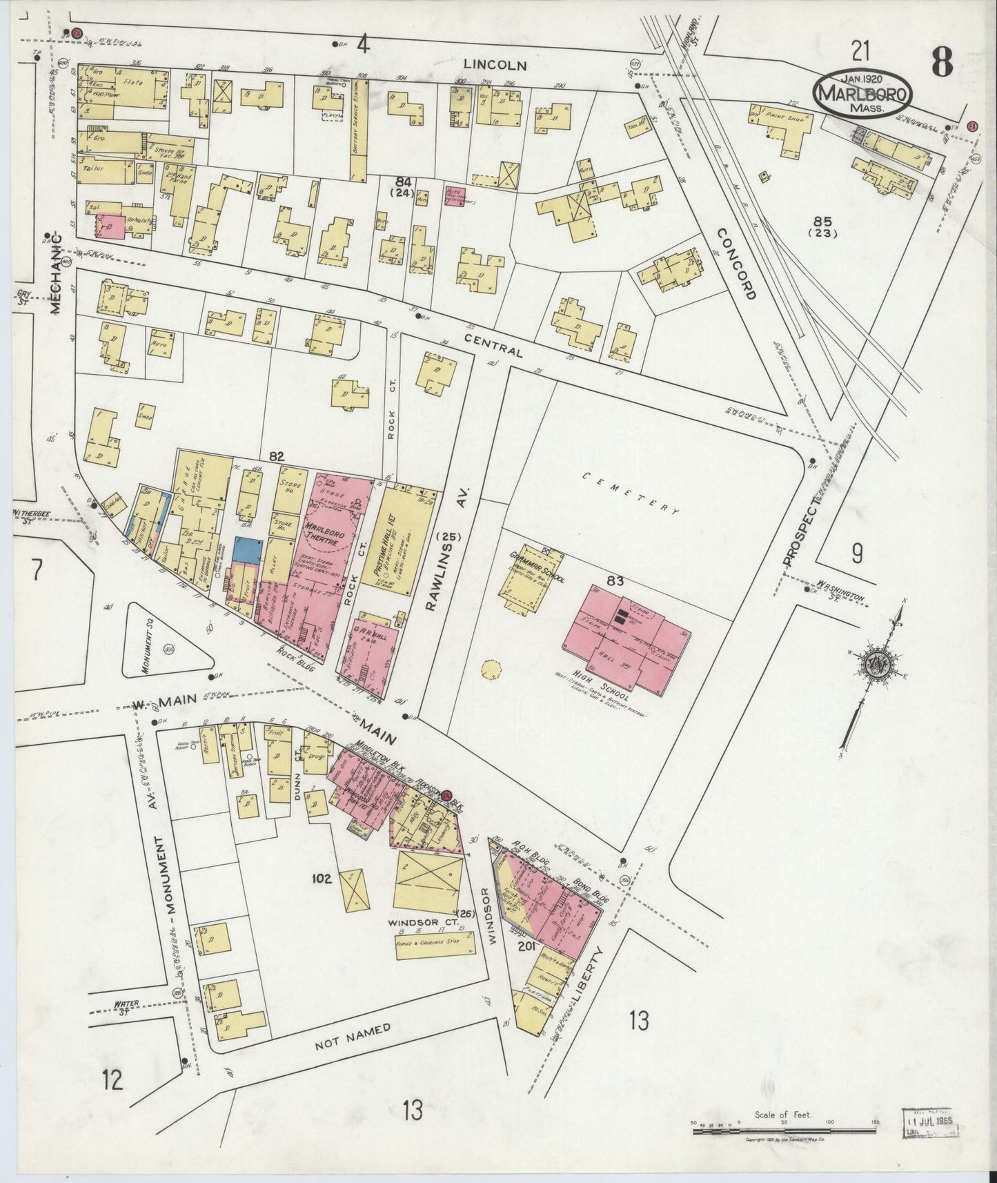 Sanborn Fire Insurance Map from Marlborough, Middlesex County, Massachusetts (1920), Sheet #0008 - Complete Map Set gallery image, historic Sanborn map, vintage wall art, Massachusetts Massachusetts