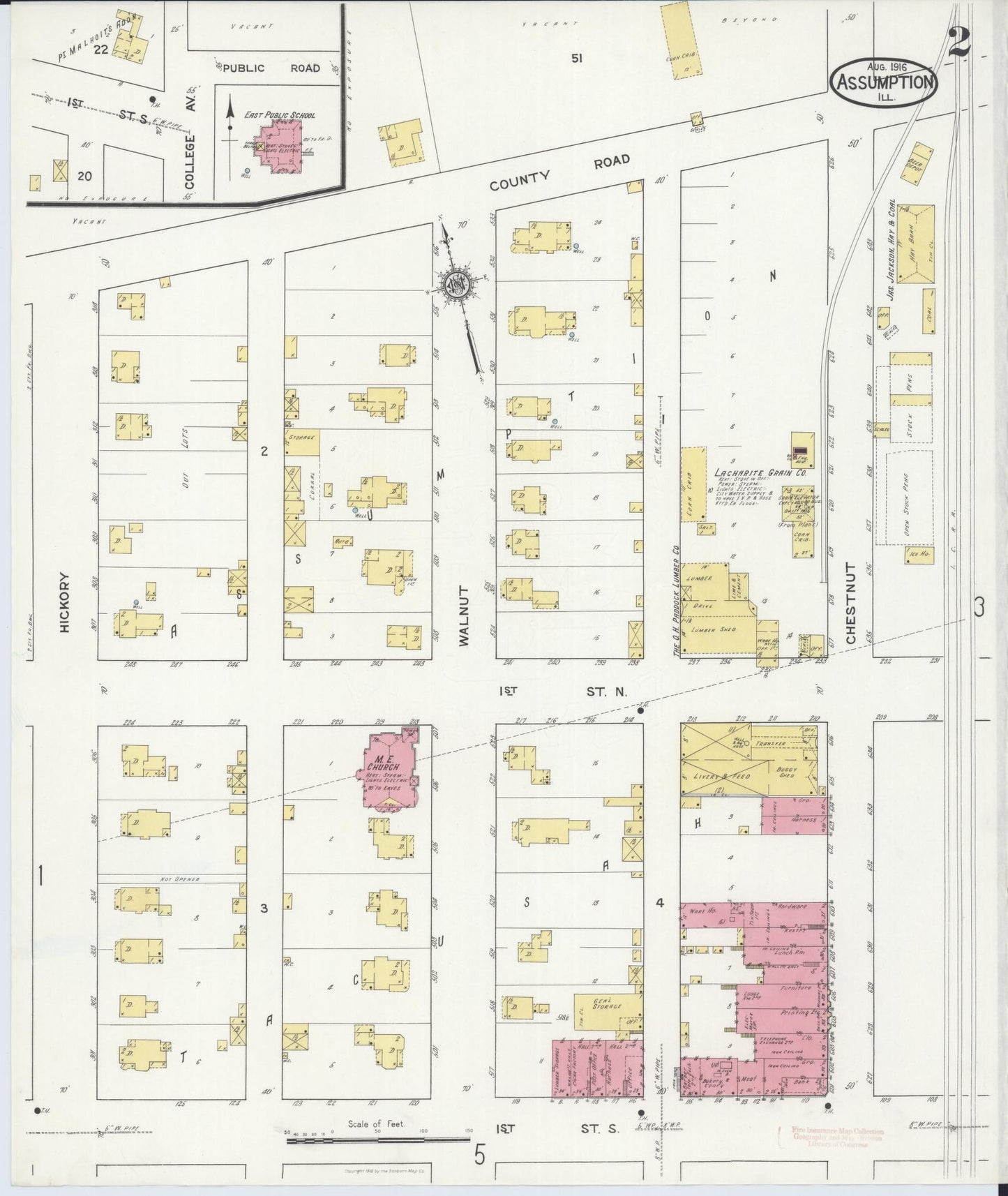 Sanborn Fire Insurance Map from Assumption, Christian County, Illinois (1916), Sheet #0002 - Historic Sanborn Fire Insurance Map Print, vintage old map wall art, antique decor, genealogy gift, Illinois Illinois map