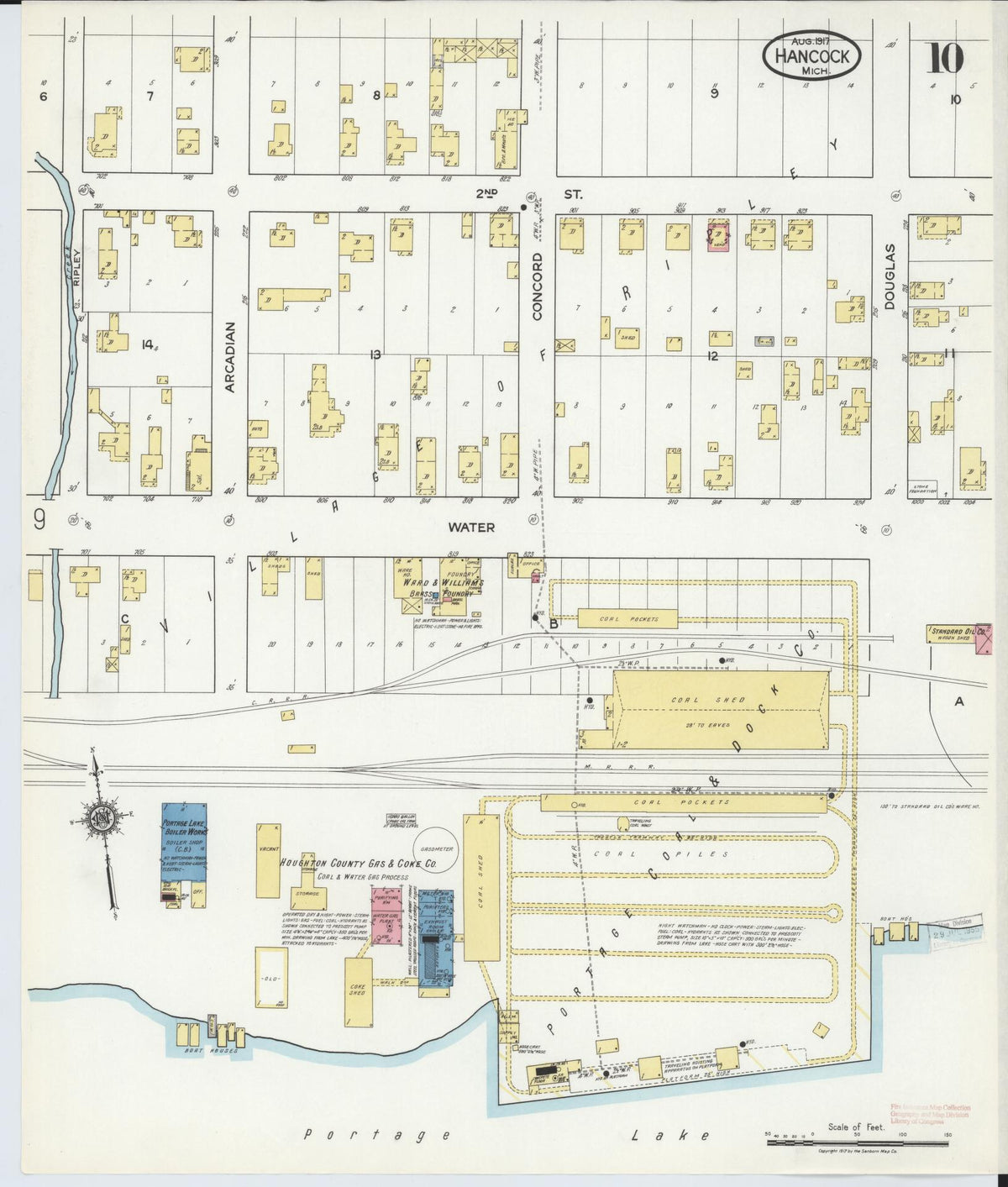 Sanborn Fire Insurance Map from Hancock, Houghton County, Michigan (1917), Sheet #0010 - Historic Sanborn Fire Insurance Map Print, vintage old map wall art, antique decor, genealogy gift, Michigan Michigan map