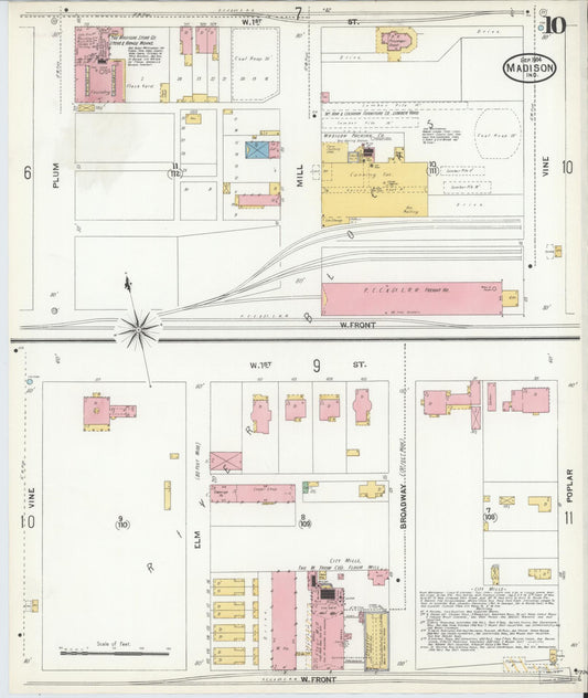 Sanborn Fire Insurance Map from Madison, Jefferson County, Indiana (1904), Sheet #0010 - Historic Sanborn Fire Insurance Map Print, vintage old map wall art, antique decor, genealogy gift, Indiana Indiana map
