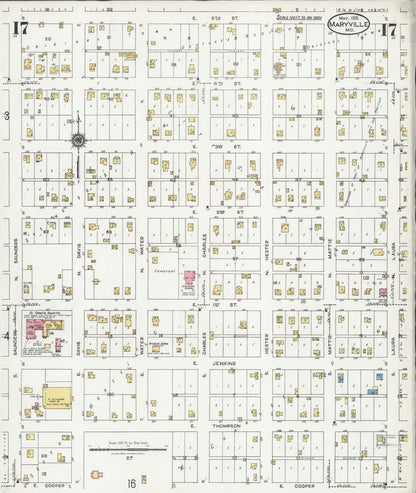 Sanborn Fire Insurance Map from Maryville, Nodaway County, Missouri (1925), Sheet #0017 - Historic Sanborn Fire Insurance Map Print, vintage old map wall art, antique decor, genealogy gift, Missouri Missouri map