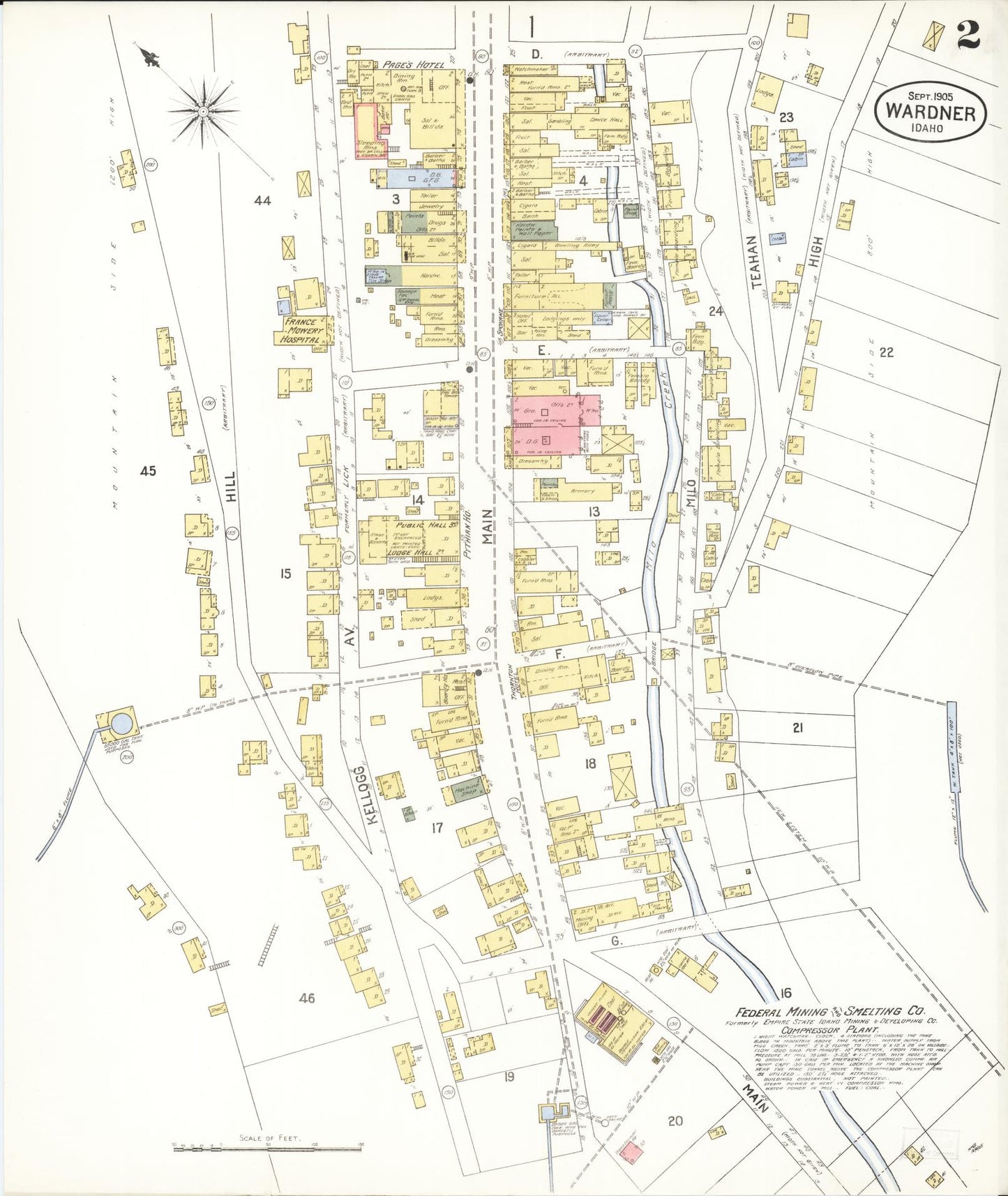 Sanborn Fire Insurance Map from Wardner, Shoshone County, Idaho (1905), Sheet #0002 - Historic Sanborn Fire Insurance Map Print, vintage old map wall art, antique decor, genealogy gift, Idaho Idaho map