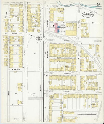 Sanborn Fire Insurance Map from Shenandoah, Schuylkill County, Pennsylvania (1908), Sheet #0009 - Historic Sanborn Fire Insurance Map Print, vintage old map wall art, antique decor, genealogy gift, Pennsylvania Pennsylvania map