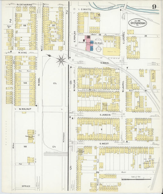Sanborn Fire Insurance Map from Shenandoah, Schuylkill County, Pennsylvania (1908), Sheet #0009 - Historic Sanborn Fire Insurance Map Print, vintage old map wall art, antique decor, genealogy gift, Pennsylvania Pennsylvania map