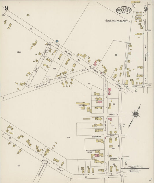 Sanborn Fire Insurance Map from Belfast, Waldo County, Maine (1923), Sheet #0009 - Historic Sanborn Fire Insurance Map Print, vintage old map wall art, antique decor, genealogy gift, Maine Maine map