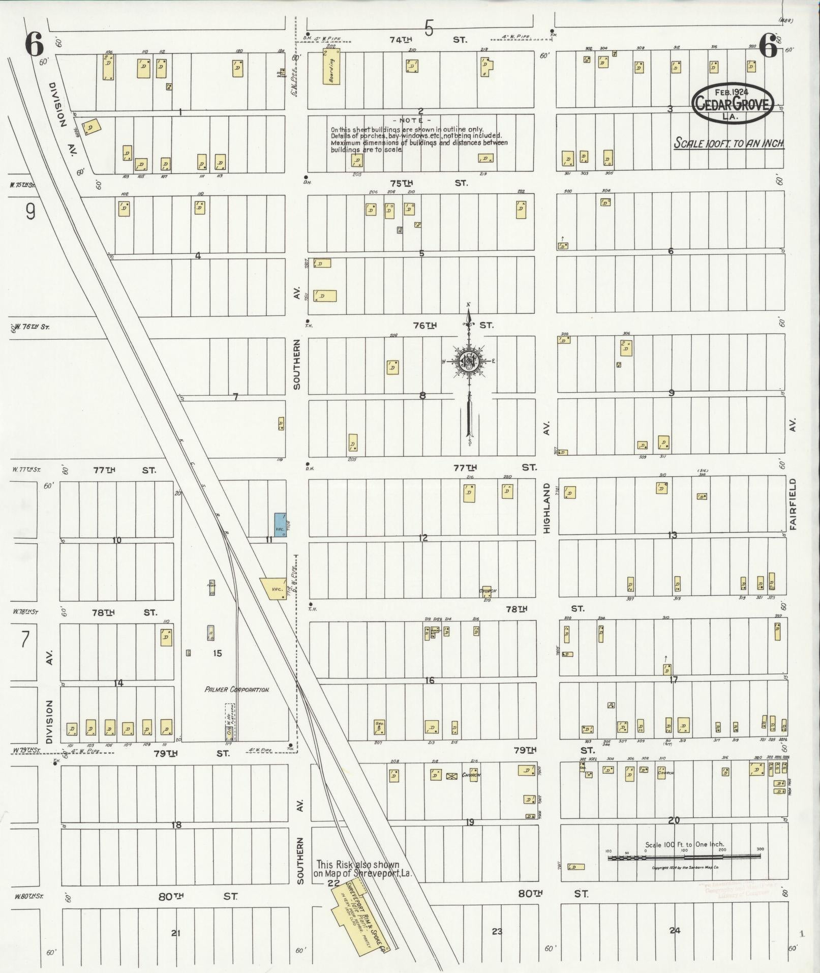 Sanborn Fire Insurance Map from Cedar Grove, Caddo Parish, Louisiana (1924), Sheet #0006 - Historic Sanborn Fire Insurance Map Print, vintage old map wall art, antique decor, genealogy gift, Louisiana Louisiana map
