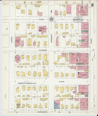 Sanborn Fire Insurance Map from Champaign, Champaign County, Illinois (1902), Sheet #0002 - Complete Map Set gallery image, historic Sanborn map, vintage wall art, Illinois Illinois