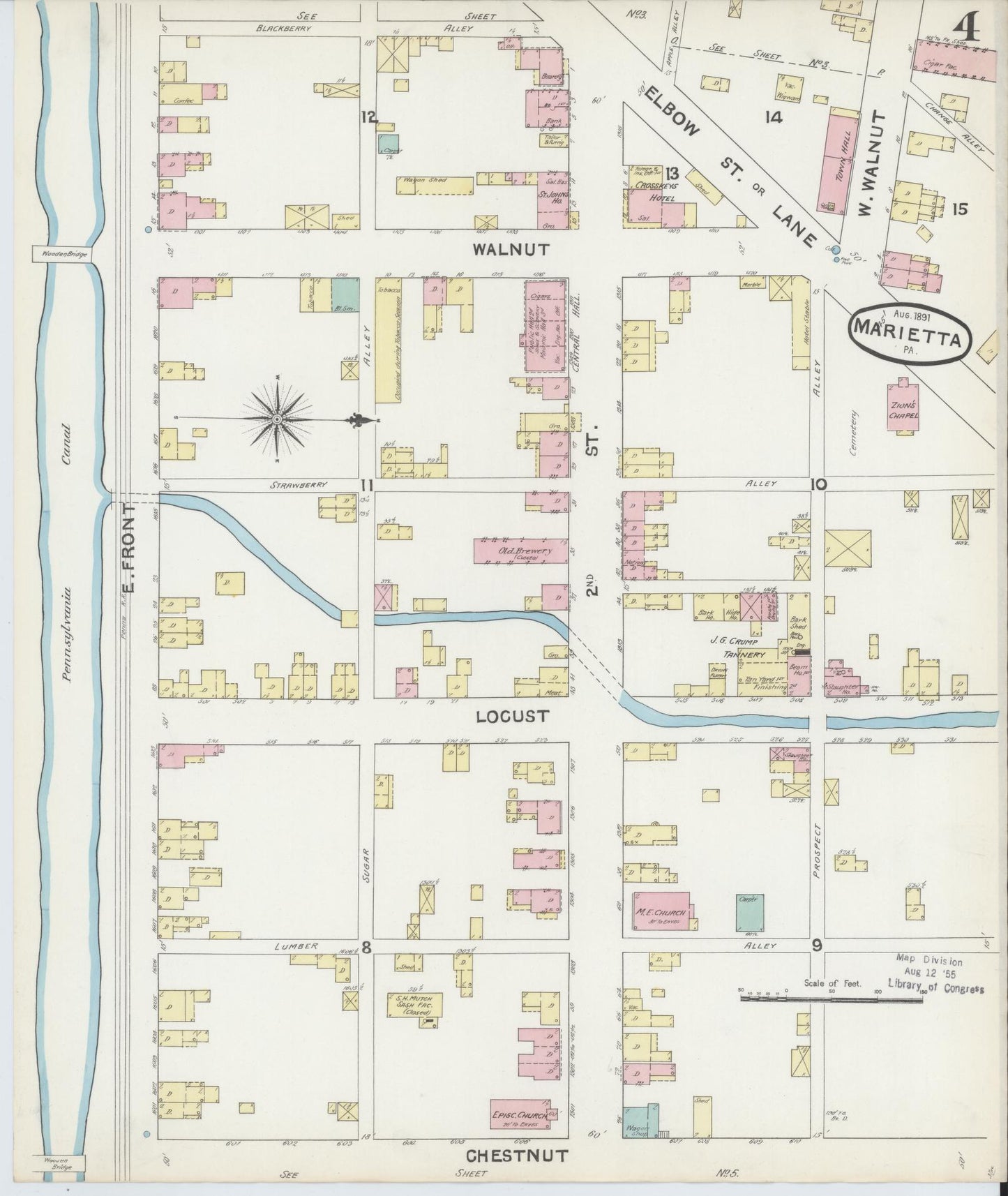 Sanborn Fire Insurance Map from Marietta, Lancaster County, Pennsylvania (1891), Sheet #0004 - Complete Map Set gallery image, historic Sanborn map, vintage wall art, Pennsylvania Pennsylvania