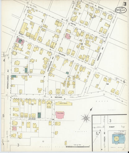 Sanborn Fire Insurance Map from Apollo, Armstrong County, Pennsylvania (1909), Sheet #0003 - Complete Map Set gallery image, historic Sanborn map, vintage wall art, Pennsylvania Pennsylvania