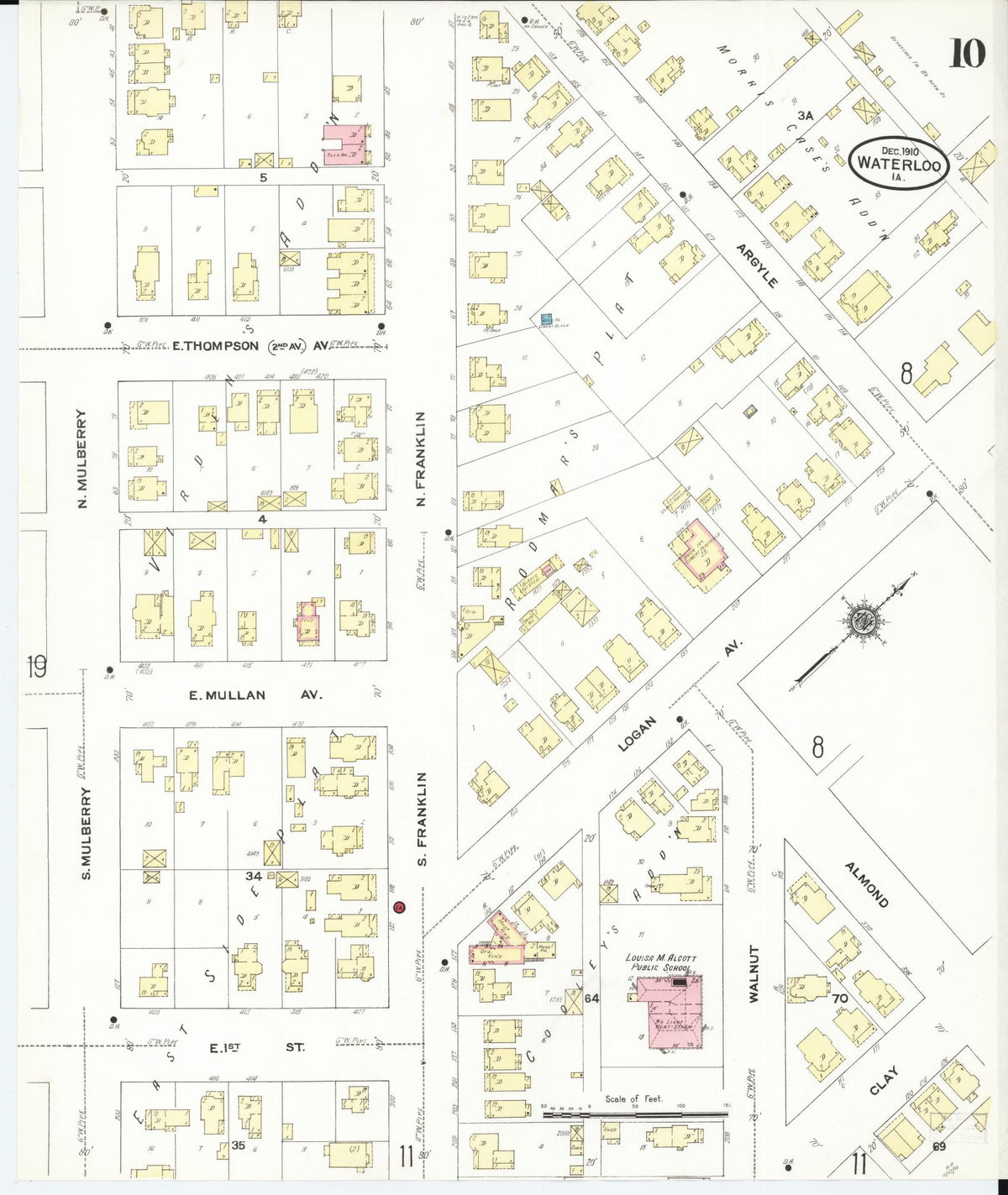 Sanborn Fire Insurance Map from Waterloo, Black Hawk County, Iowa (1910), Sheet #0010 - Historic Sanborn Fire Insurance Map Print, vintage old map wall art