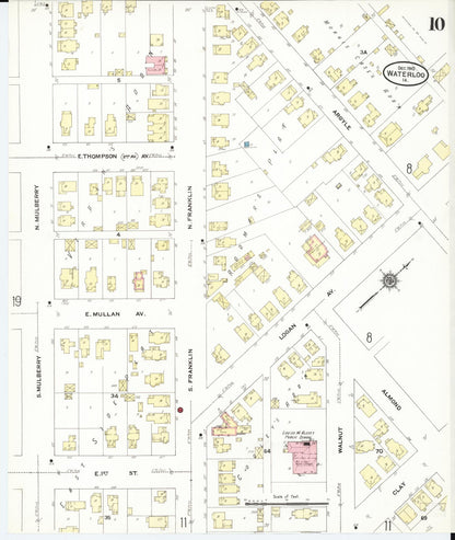 Sanborn Fire Insurance Map from Waterloo, Black Hawk County, Iowa (1910), Sheet #0010 - Historic Sanborn Fire Insurance Map Print, vintage old map wall art