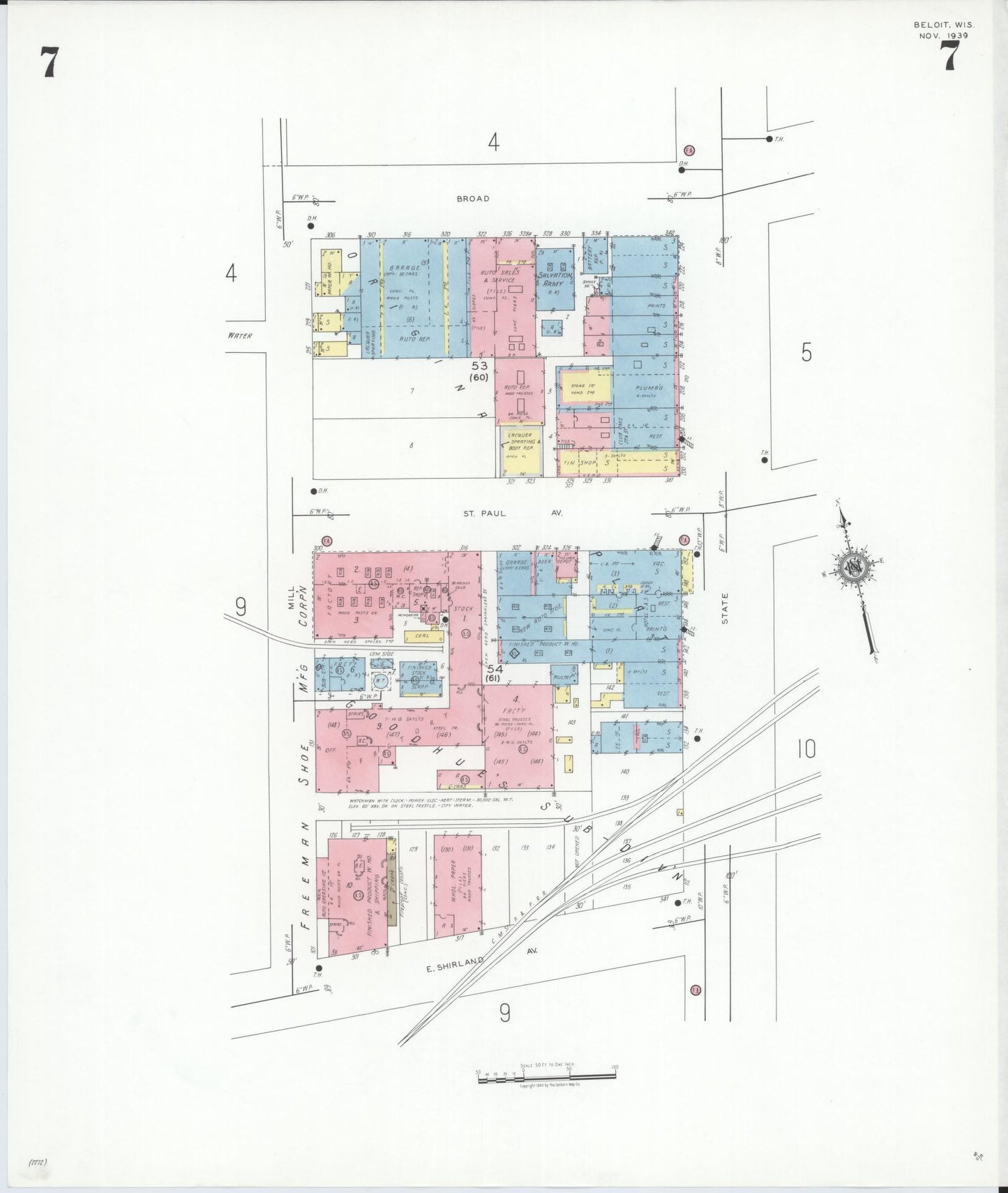 Sanborn Fire Insurance Map from Beloit, Rock County, Wisconsin (1939), Sheet #0007 - Complete Map Set gallery image, historic Sanborn map, vintage wall art, Wisconsin Wisconsin