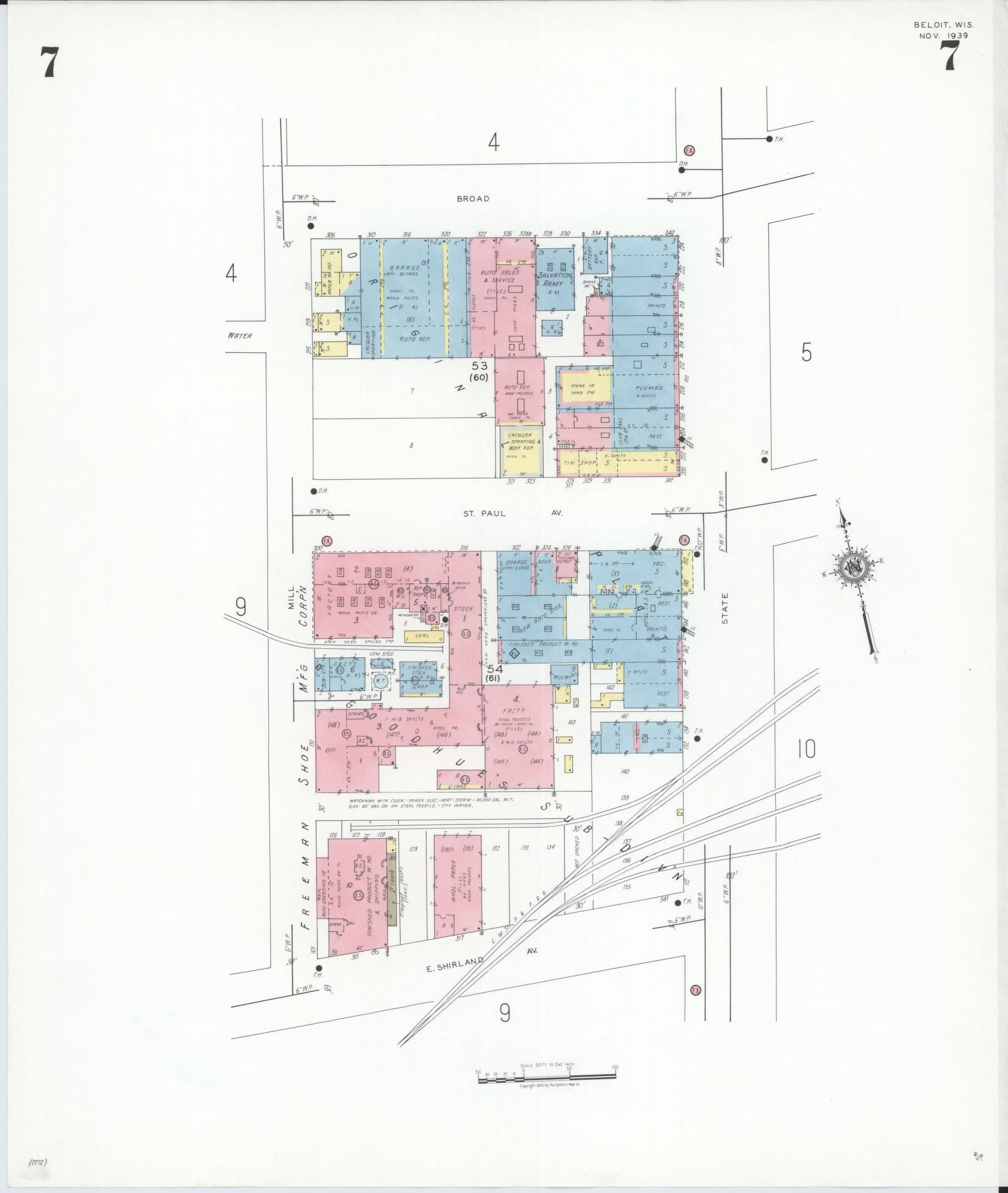 Sanborn Fire Insurance Map from Beloit, Rock County, Wisconsin (1939), Sheet #0007 - Complete Map Set gallery image, historic Sanborn map, vintage wall art, Wisconsin Wisconsin
