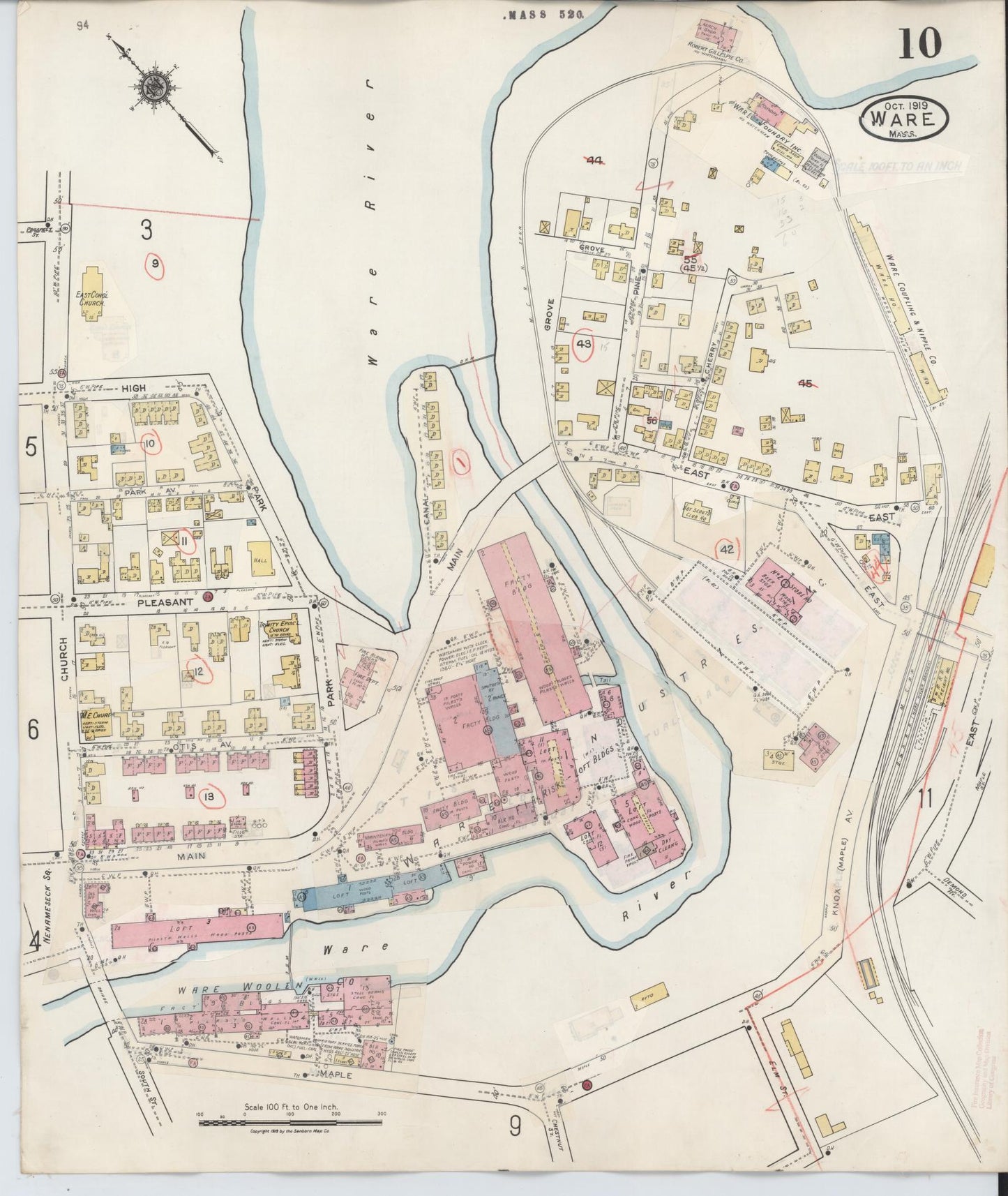 Sanborn Fire Insurance Map from Ware, Hampshire County, Massachusetts (1946), Sheet #0010 - Complete Map Set gallery image, historic Sanborn map, vintage wall art, Massachusetts Massachusetts