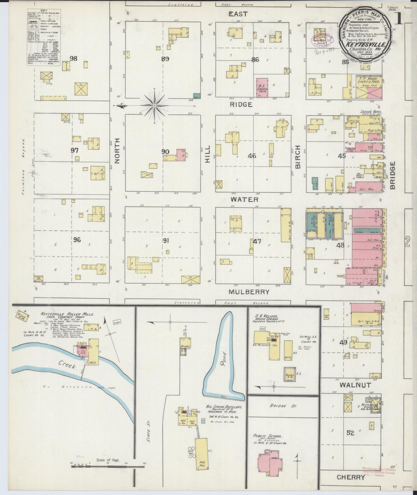 Sanborn Fire Insurance Map from Keytesville, Chariton County, Missouri (1893), Sheet #0001 - Complete Map Set gallery image, historic Sanborn map, vintage wall art, Missouri Missouri