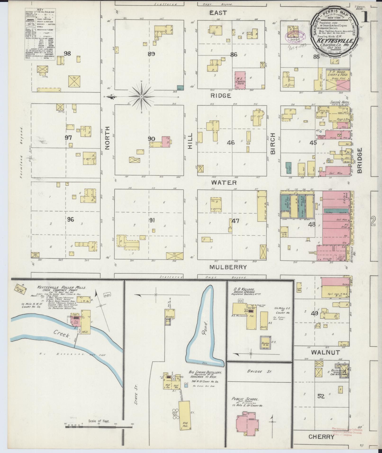 Sanborn Fire Insurance Map from Keytesville, Chariton County, Missouri (1893), Sheet #0001 - Complete Map Set gallery image, historic Sanborn map, vintage wall art, Missouri Missouri