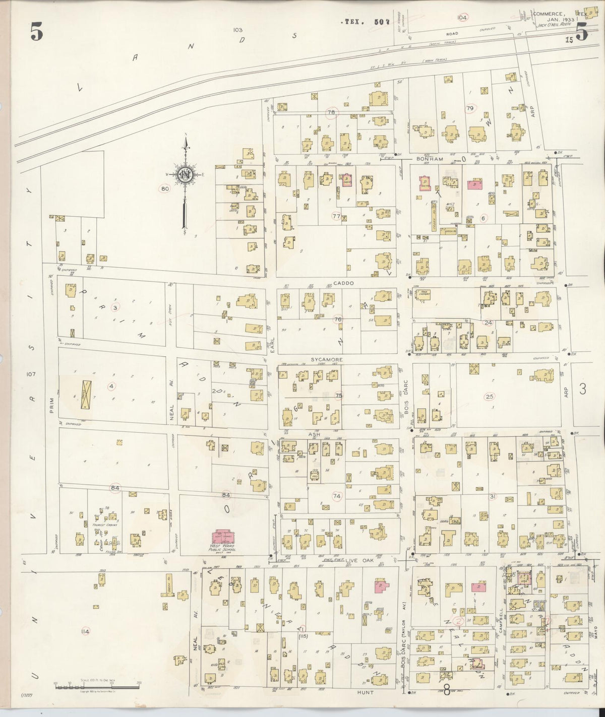 Sanborn Fire Insurance Map from Commerce, Hunt County, Texas (1940), Sheet #0005 - Historic Sanborn Fire Insurance Map Print, vintage old map wall art, antique decor, genealogy gift, Texas Texas map