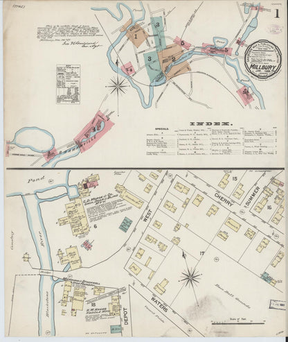 Sanborn Fire Insurance Map from Millbury, Worcester County, Massachusetts (1888), Sheet #0001 - Complete Map Set gallery image, historic Sanborn map, vintage wall art, Massachusetts Massachusetts