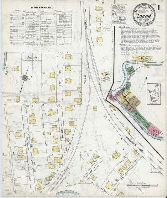 Sanborn Fire Insurance Map from Logan, Logan County, West Virginia (1918), Sheet #0001 - Complete Map Set gallery image, historic Sanborn map, vintage wall art, West Virginia West Virginia