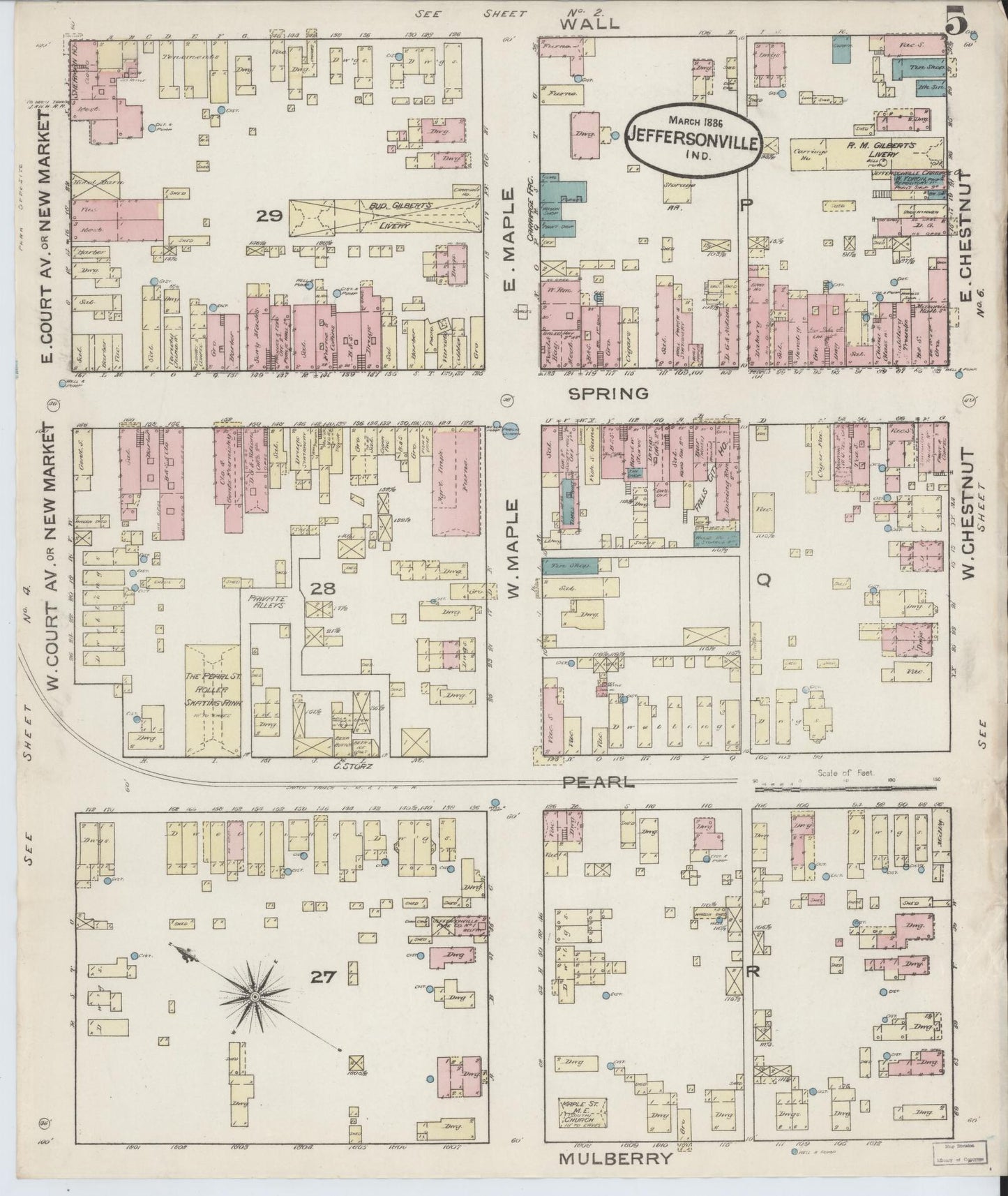 Sanborn Fire Insurance Map from Jeffersonville, Clark County, Indiana (1886), Sheet #0005 - Complete Map Set gallery image, historic Sanborn map, vintage wall art, Indiana Indiana