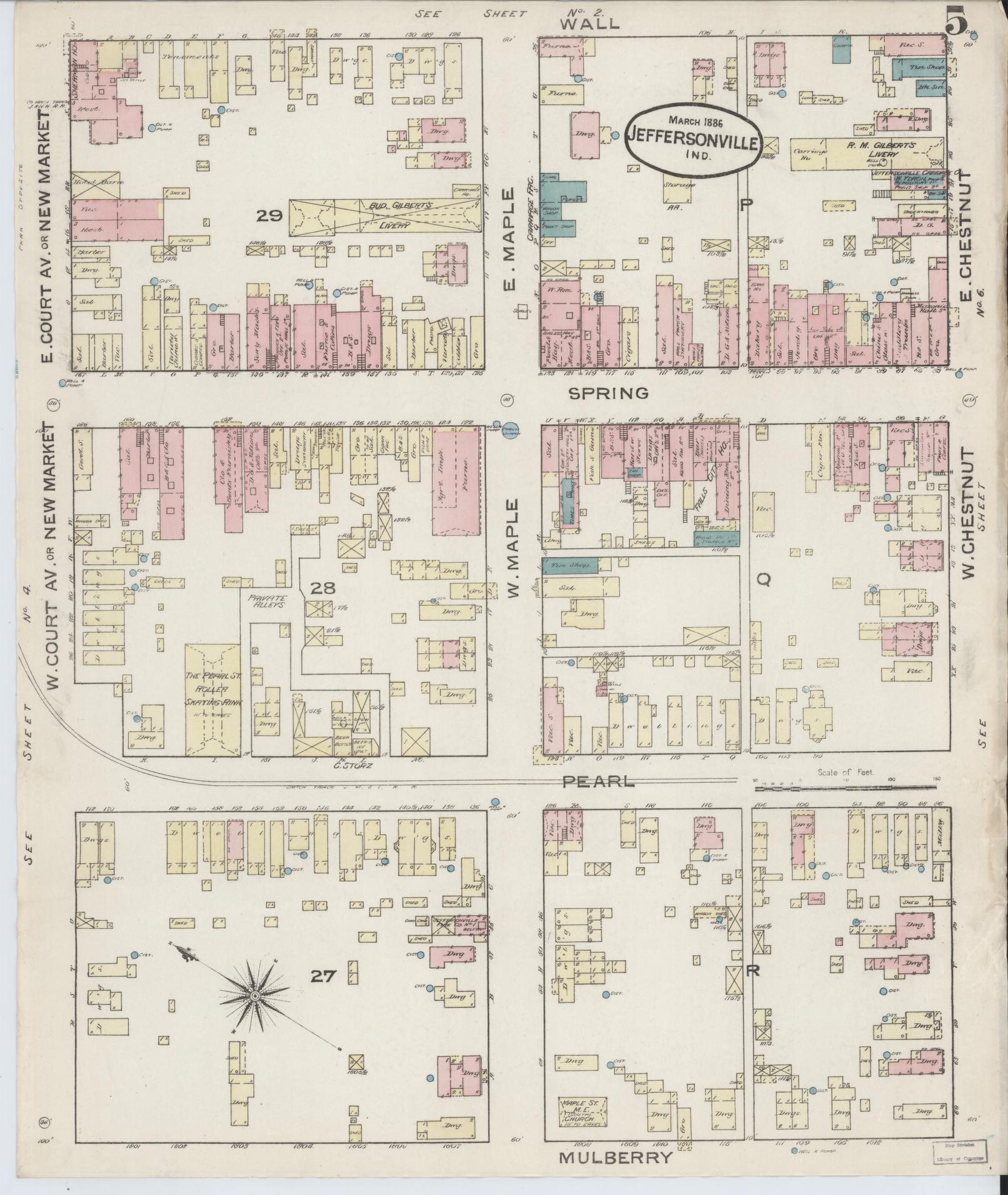 Sanborn Fire Insurance Map from Jeffersonville, Clark County, Indiana (1886), Sheet #0005 - Complete Map Set gallery image, historic Sanborn map, vintage wall art, Indiana Indiana