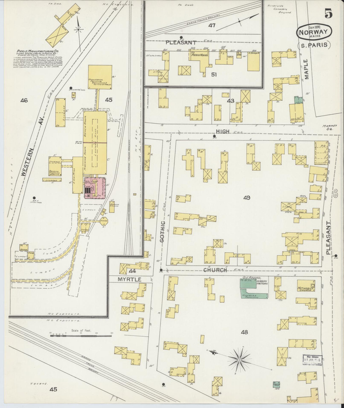 Sanborn Fire Insurance Map from Norway, Oxford County, Maine (1892), Sheet #0005 - Complete Map Set gallery image, historic Sanborn map, vintage wall art, Maine Maine
