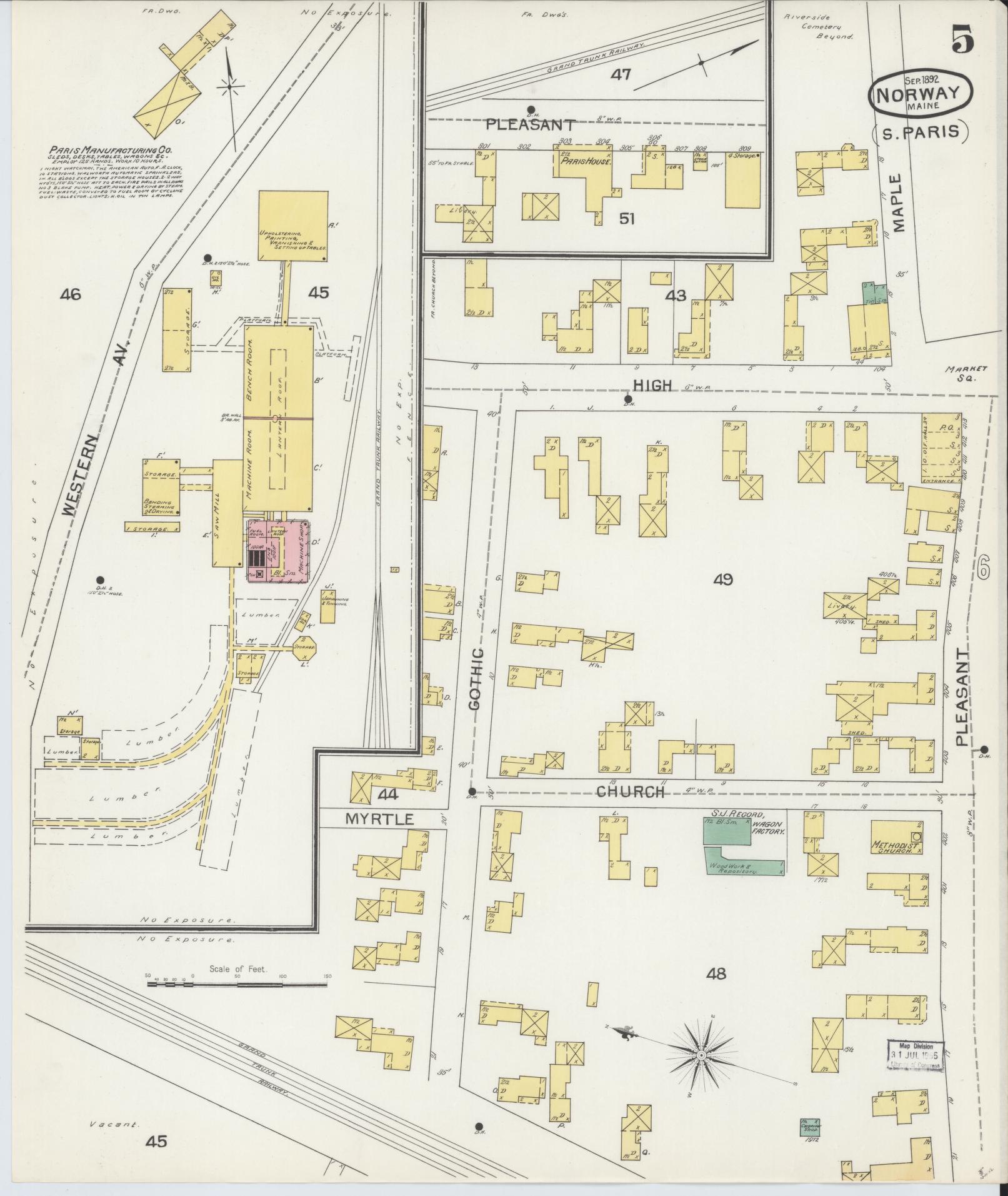 Sanborn Fire Insurance Map from Norway, Oxford County, Maine (1892), Sheet #0005 - Complete Map Set gallery image, historic Sanborn map, vintage wall art, Maine Maine