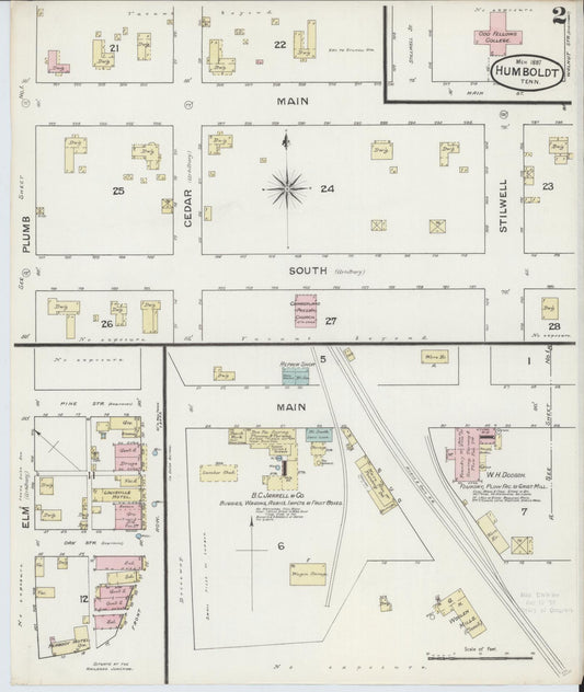 Sanborn Fire Insurance Map from Humboldt, Gibson County, Tennessee (1887), Sheet #0002 - Historic Sanborn Fire Insurance Map Print, vintage old map wall art, antique decor, genealogy gift, Tennessee Tennessee map