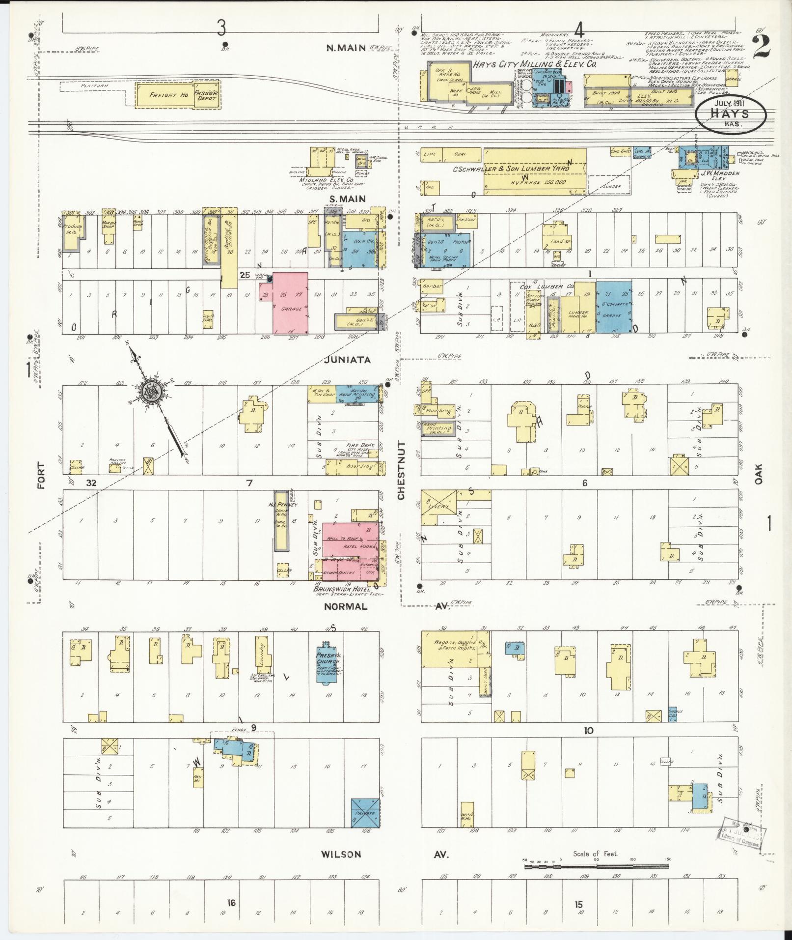 Sanborn Fire Insurance Map from Hays, Ellis County, Kansas (1911), Sheet #0002 - Historic Sanborn Fire Insurance Map Print, vintage old map wall art, antique decor, genealogy gift, Kansas Kansas map