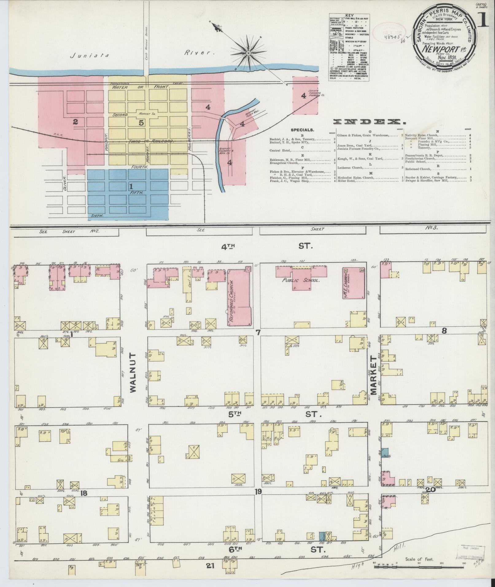 Sanborn Fire Insurance Map from Newport, Perry County, Pennsylvania (1891), Sheet #0001 - Complete Map Set gallery image, historic Sanborn map, vintage wall art, Pennsylvania Pennsylvania
