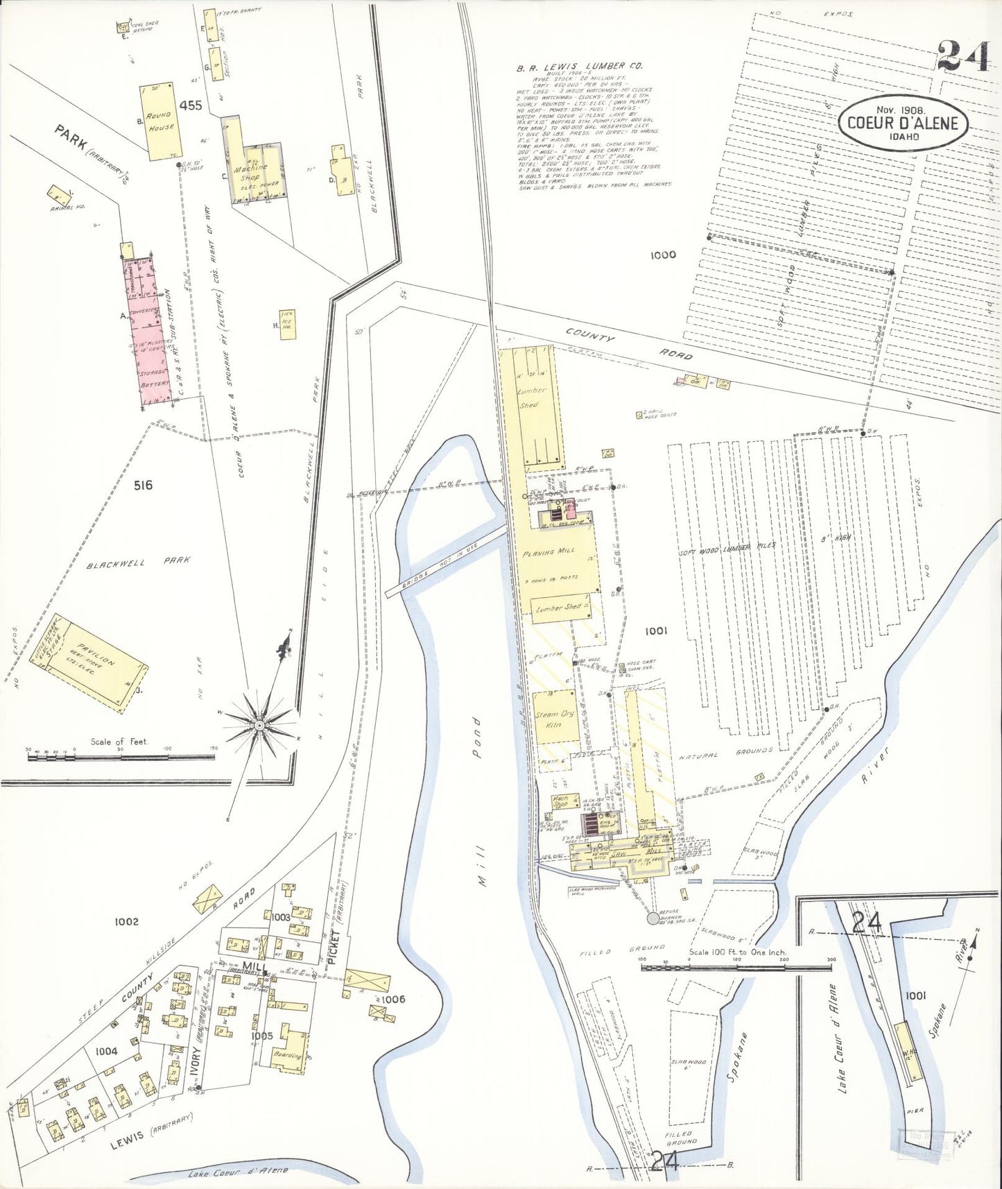 Sanborn Fire Insurance Map from Coeur D'alene, Kootenai County, Idaho (1908), Sheet #0024 - Complete Map Set gallery image, historic Sanborn map, vintage wall art, Idaho Idaho