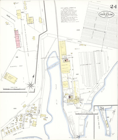 Sanborn Fire Insurance Map from Coeur D'alene, Kootenai County, Idaho (1908), Sheet #0024 - Complete Map Set gallery image, historic Sanborn map, vintage wall art, Idaho Idaho