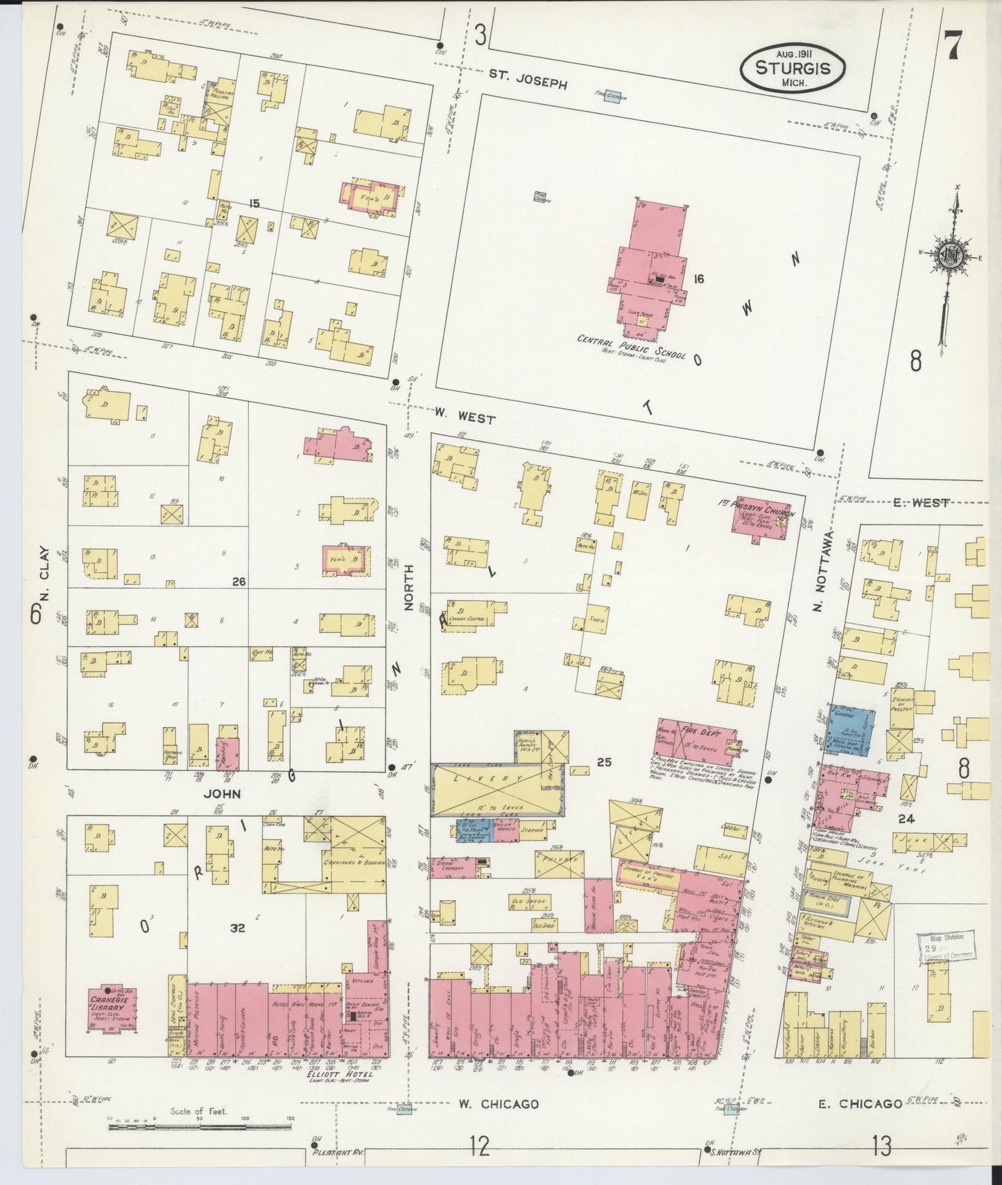 Sanborn Fire Insurance Map from Sturgis, Saint Joseph County, Michigan (1911), Sheet #0007 - Historic Sanborn Fire Insurance Map Print, vintage old map wall art, antique decor, genealogy gift, Michigan Michigan map
