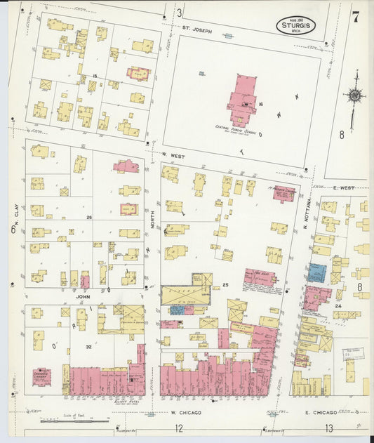 Sanborn Fire Insurance Map from Sturgis, Saint Joseph County, Michigan (1911), Sheet #0007 - Historic Sanborn Fire Insurance Map Print, vintage old map wall art, antique decor, genealogy gift, Michigan Michigan map