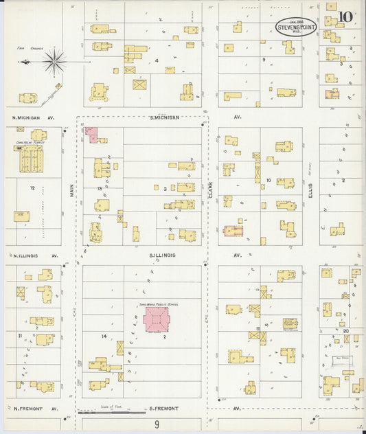 Sanborn Fire Insurance Map from Stevens Point, Portage County, Wisconsin (1904), Sheet #0010 - Historic Sanborn Fire Insurance Map Print, vintage old map wall art, antique decor, genealogy gift, Wisconsin Wisconsin map
