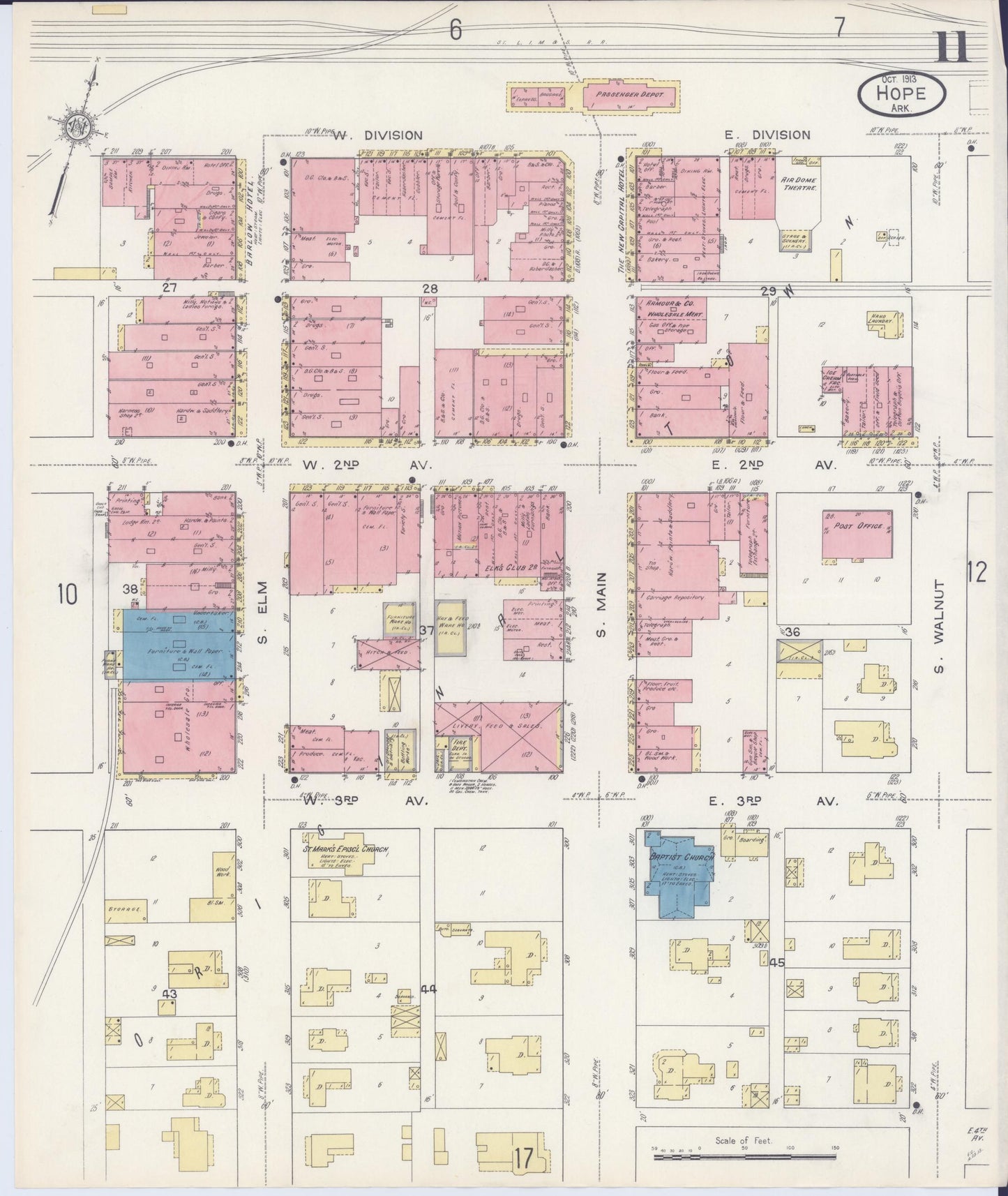 Sanborn Fire Insurance Map from Hope, Hempstead County, Arkansas (1913), Sheet #0011 - Historic Sanborn Fire Insurance Map Print, vintage old map wall art, antique decor, genealogy gift, Arkansas Arkansas map