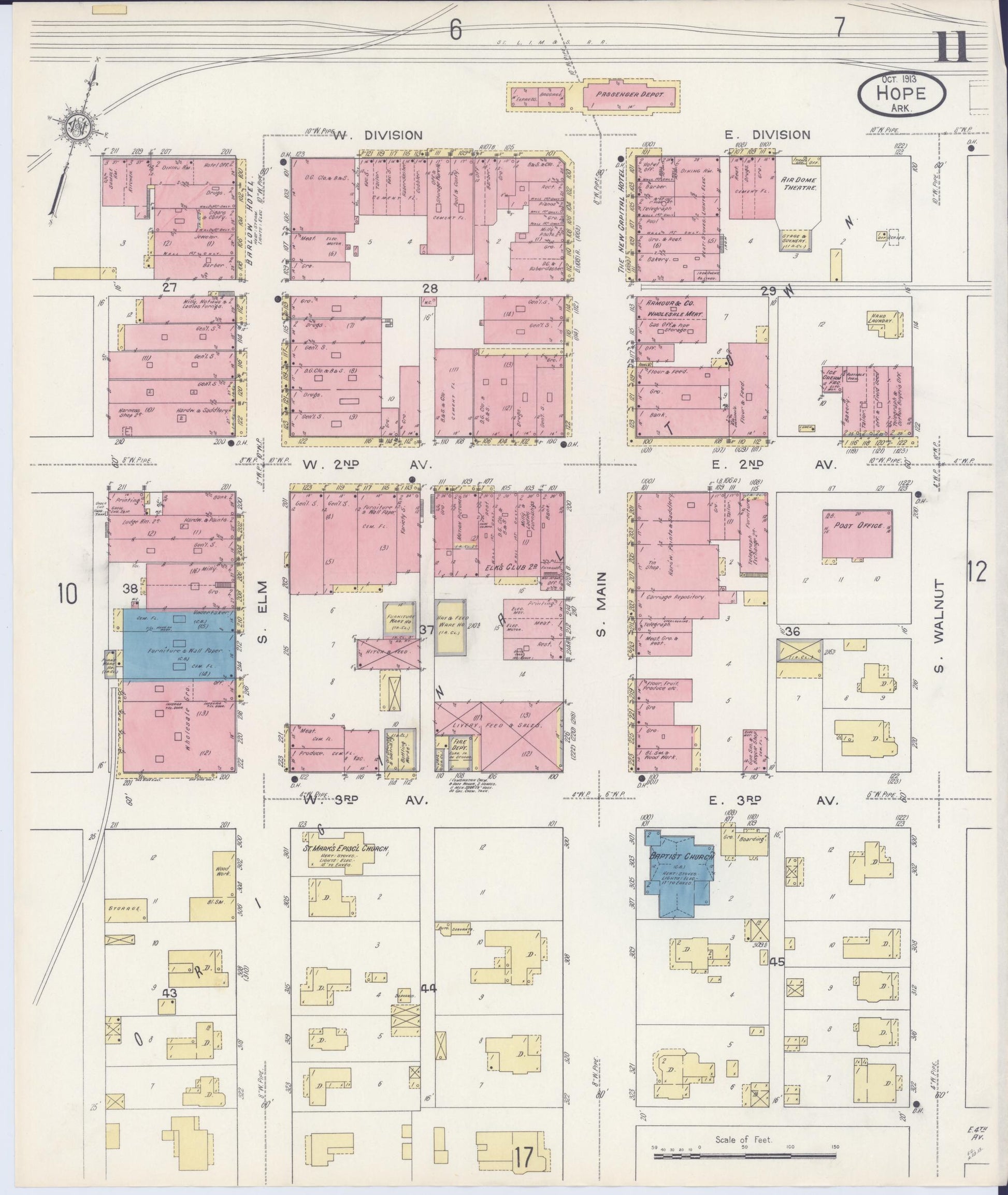 Sanborn Fire Insurance Map from Hope, Hempstead County, Arkansas (1913), Sheet #0011 - Historic Sanborn Fire Insurance Map Print, vintage old map wall art, antique decor, genealogy gift, Arkansas Arkansas map