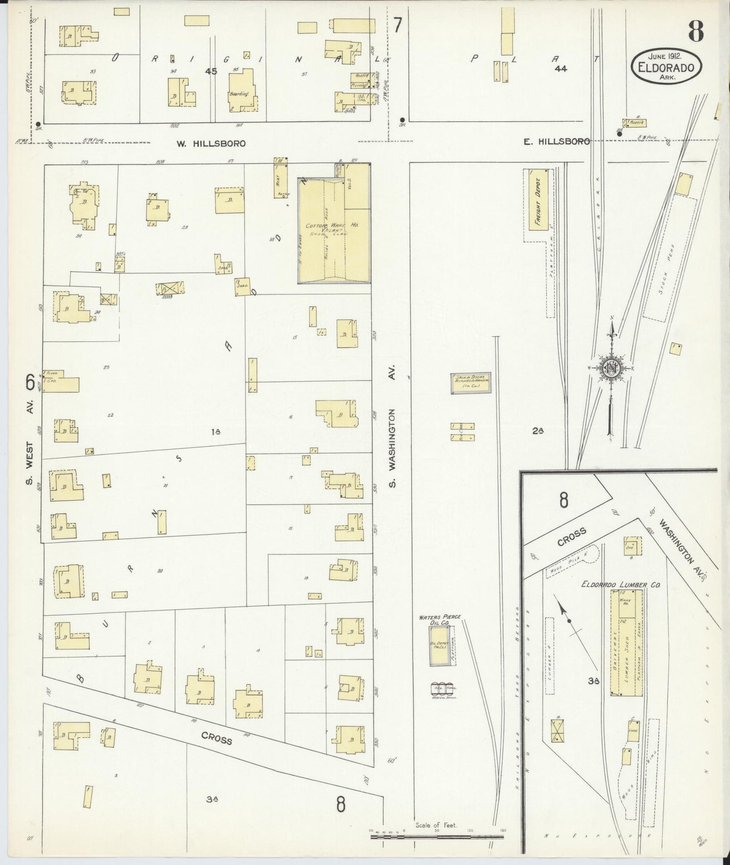 Sanborn Fire Insurance Map from El Dorado, Union County, Arkansas (1912), Sheet #0008 - Historic Sanborn Fire Insurance Map Print, vintage old map wall art, antique decor, genealogy gift, Arkansas Arkansas map