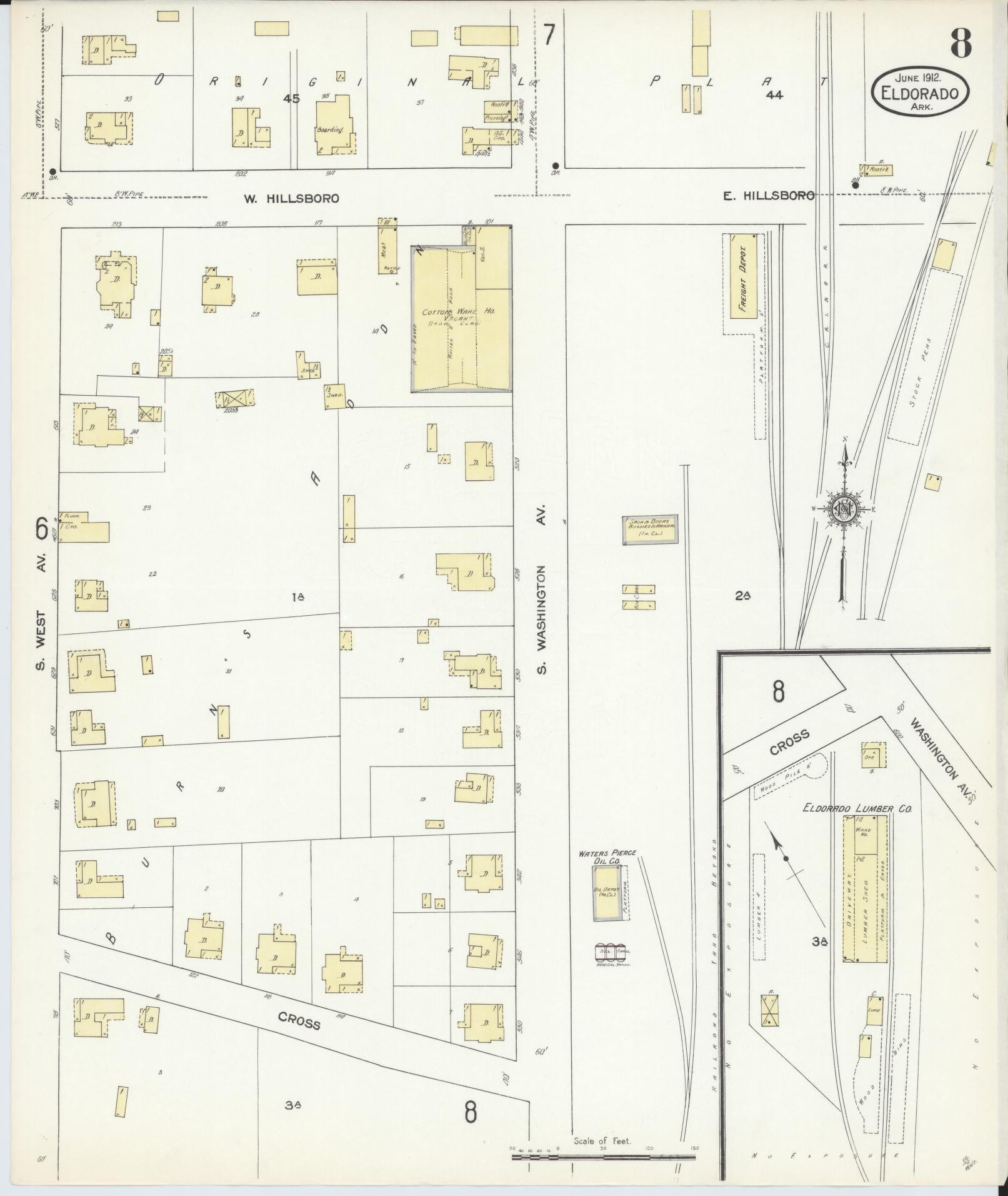 Sanborn Fire Insurance Map from El Dorado, Union County, Arkansas (1912), Sheet #0008 - Historic Sanborn Fire Insurance Map Print, vintage old map wall art, antique decor, genealogy gift, Arkansas Arkansas map