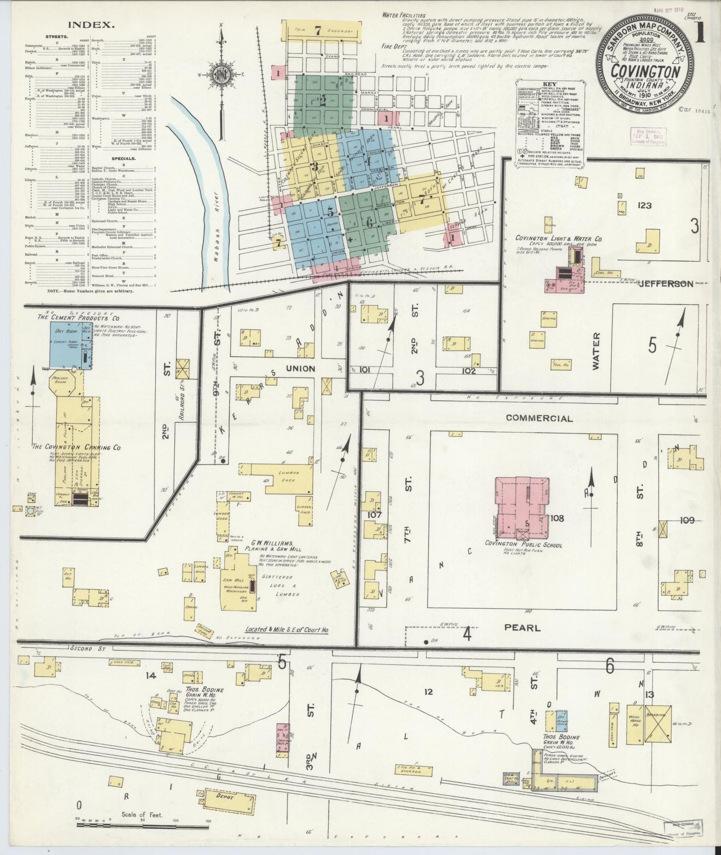 Sanborn Fire Insurance Map from Covington, Fountain County, Indiana (1910), Sheet #0001 - Complete Map Set gallery image, historic Sanborn map, vintage wall art, Indiana Indiana