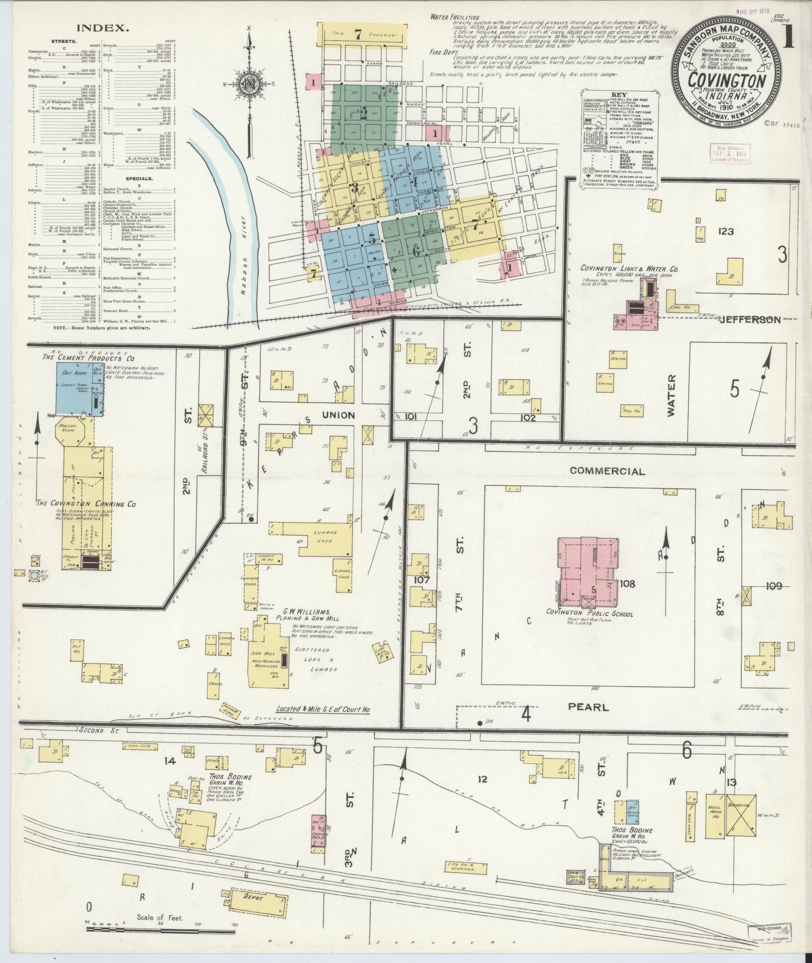 Sanborn Fire Insurance Map from Covington, Fountain County, Indiana (1910), Sheet #0001 - Complete Map Set gallery image, historic Sanborn map, vintage wall art, Indiana Indiana