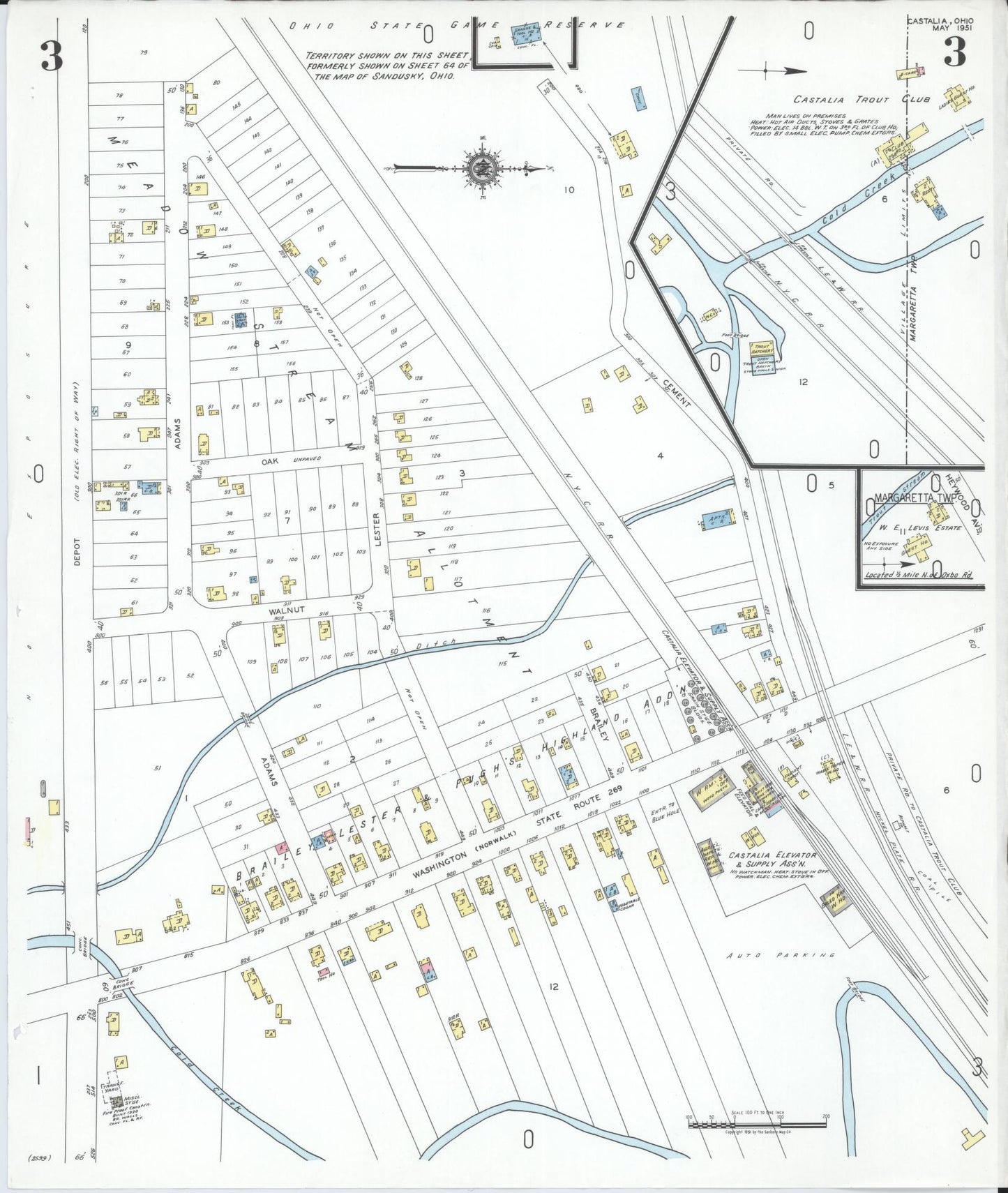 Sanborn Fire Insurance Map from Castalia, Erie County, Ohio (1951), Sheet #0003 - Historic Sanborn Fire Insurance Map Print, vintage old map wall art, antique decor, genealogy gift, Ohio Ohio map