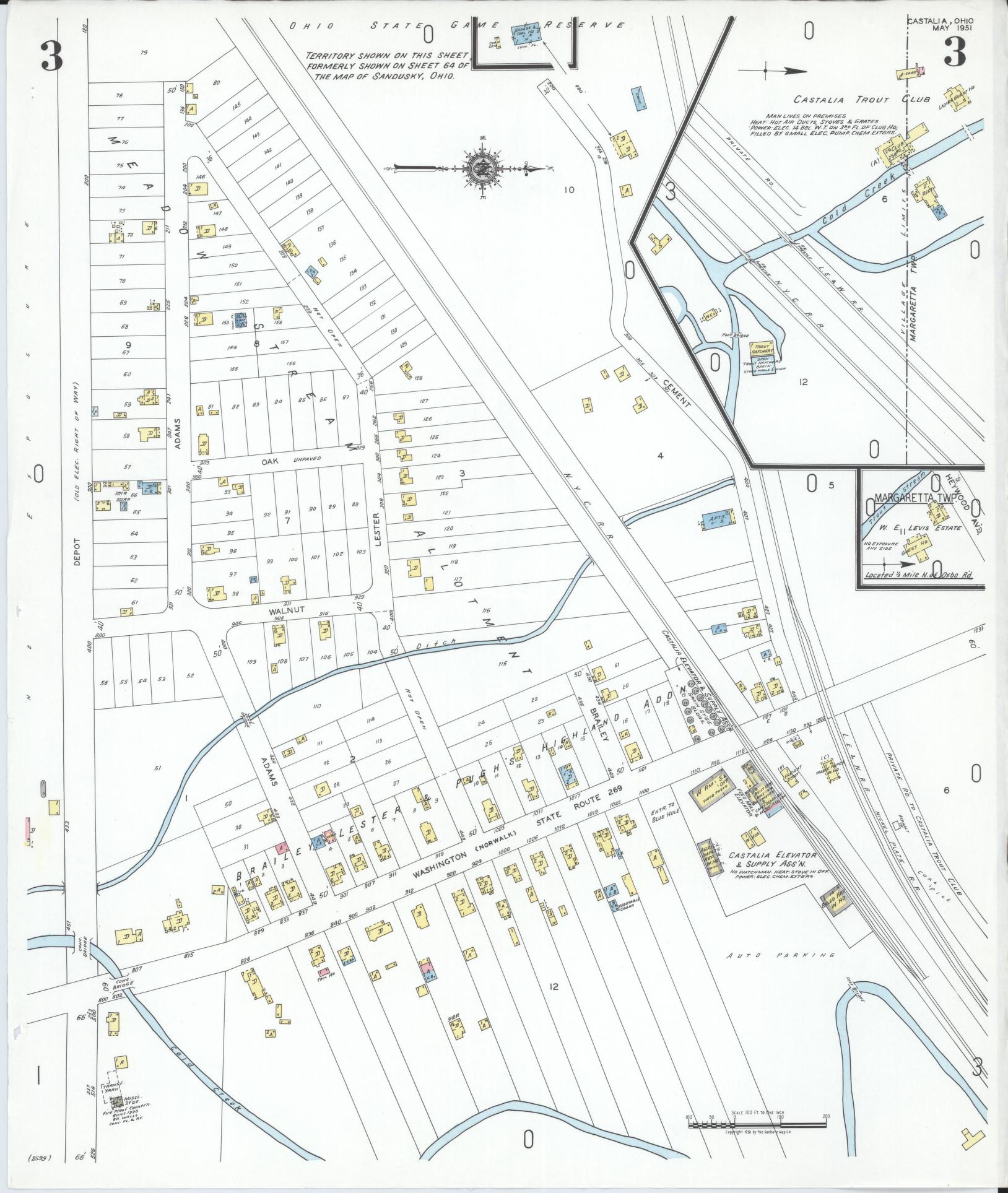 Sanborn Fire Insurance Map from Castalia, Erie County, Ohio (1951), Sheet #0003 - Historic Sanborn Fire Insurance Map Print, vintage old map wall art, antique decor, genealogy gift, Ohio Ohio map