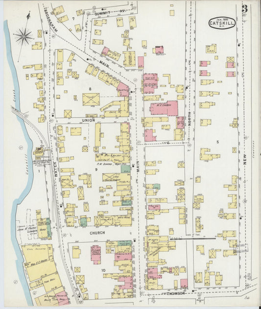 Sanborn Fire Insurance Map from Catskill, Greene County, New York (1895), Sheet #0003 - Historic Sanborn Fire Insurance Map Print, vintage old map wall art, antique decor, genealogy gift, New York New York map