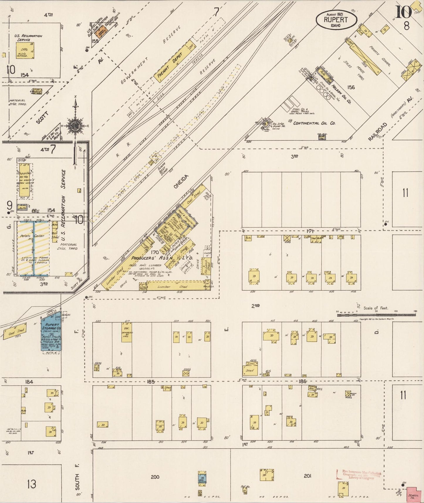 Sanborn Fire Insurance Map from Rupert, Minidoka County, Idaho (1921), Sheet #0010 - Complete Map Set gallery image, historic Sanborn map, vintage wall art, Idaho Idaho
