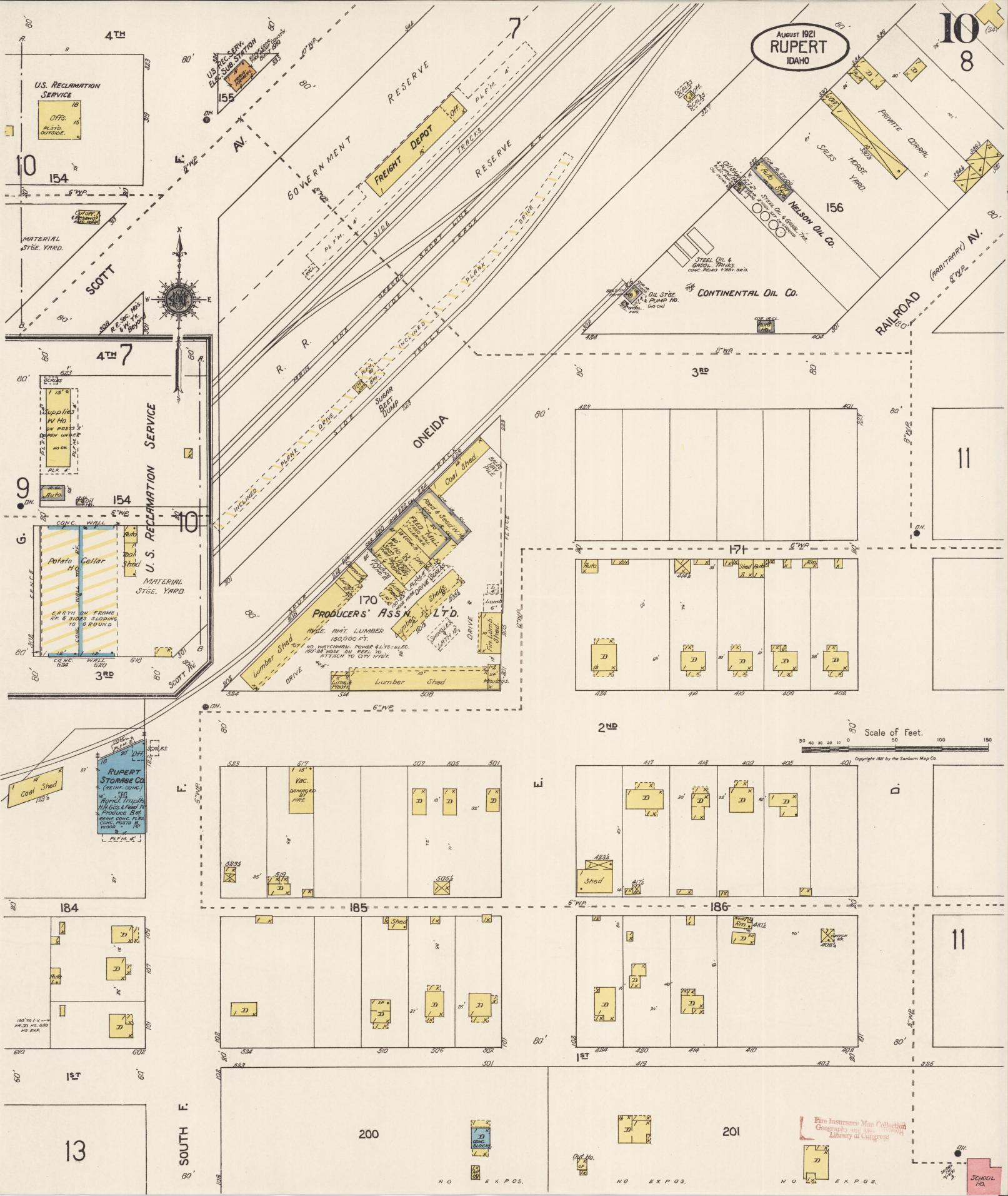Sanborn Fire Insurance Map from Rupert, Minidoka County, Idaho (1921), Sheet #0010 - Complete Map Set gallery image, historic Sanborn map, vintage wall art, Idaho Idaho