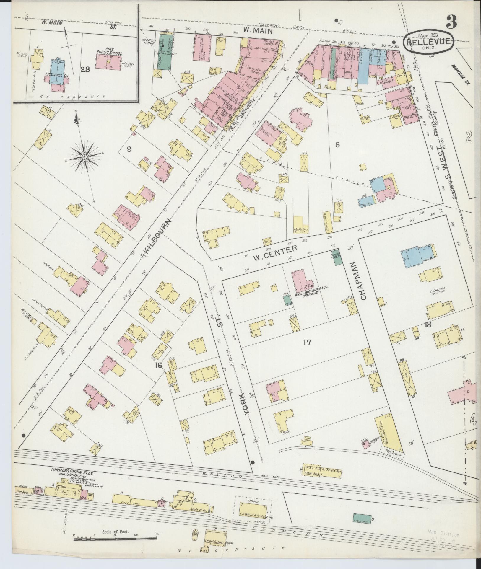 Sanborn Fire Insurance Map from Bellevue, Huron And Sandusky County, Ohio (1893), Sheet #0003 - Historic Sanborn Fire Insurance Map Print, vintage old map wall art, antique decor, genealogy gift, Ohio Ohio map