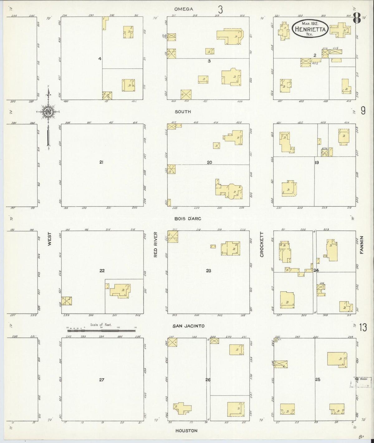 Sanborn Fire Insurance Map from Henrietta, Clay County, Texas (1912), Sheet #0008 - Complete Map Set gallery image, historic Sanborn map, vintage wall art, Texas Texas