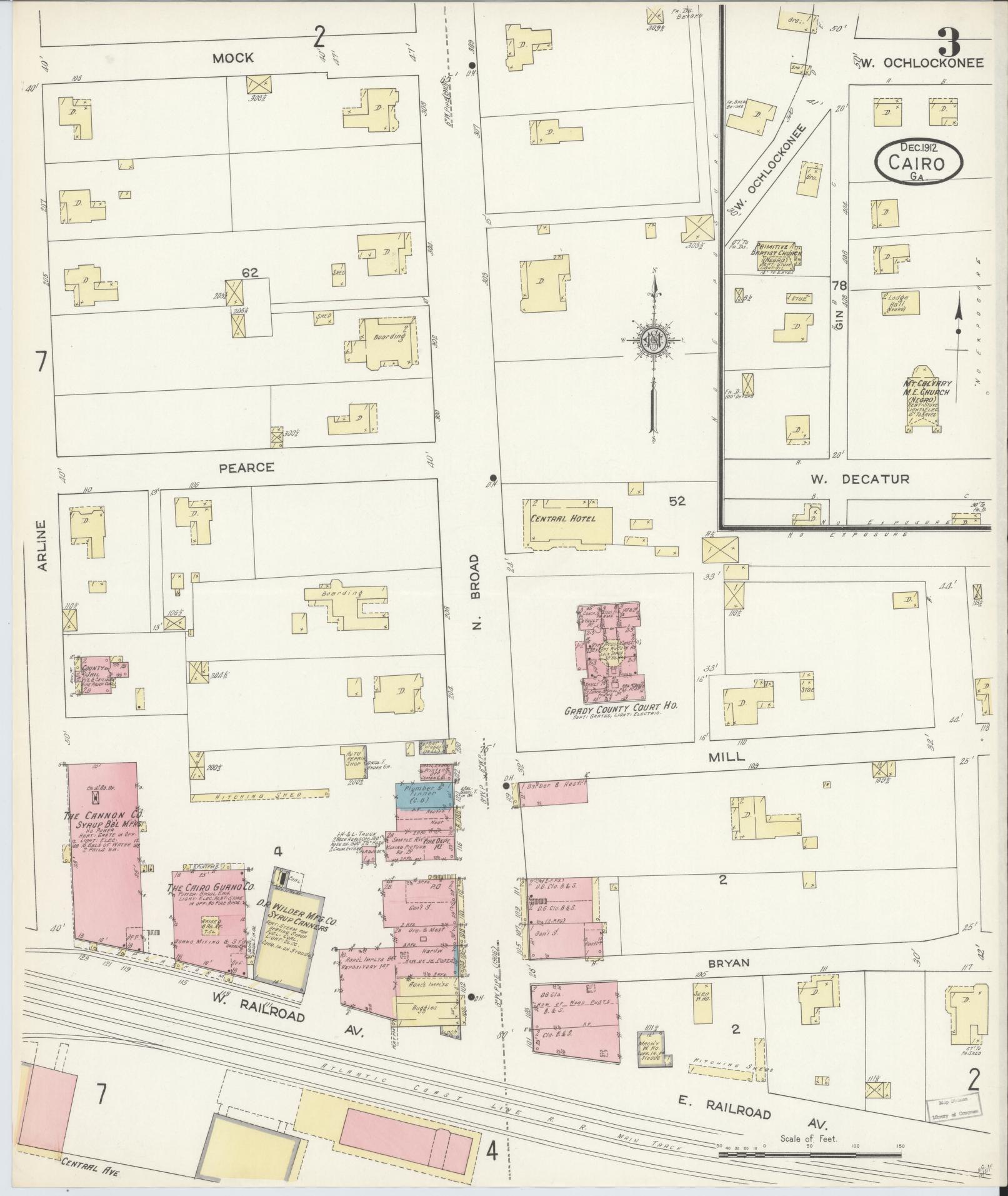 Sanborn Fire Insurance Map from Cairo, Grady County, Georgia (1912), Sheet #0003 - Complete Map Set gallery image, historic Sanborn map, vintage wall art, Georgia Georgia