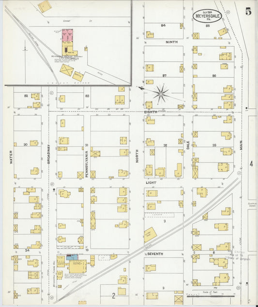 Sanborn Fire Insurance Map from Meyersdale, Somerset County, Pennsylvania (1904), Sheet #0005 - Historic Sanborn Fire Insurance Map Print, vintage old map wall art, antique decor, genealogy gift, Pennsylvania Pennsylvania map